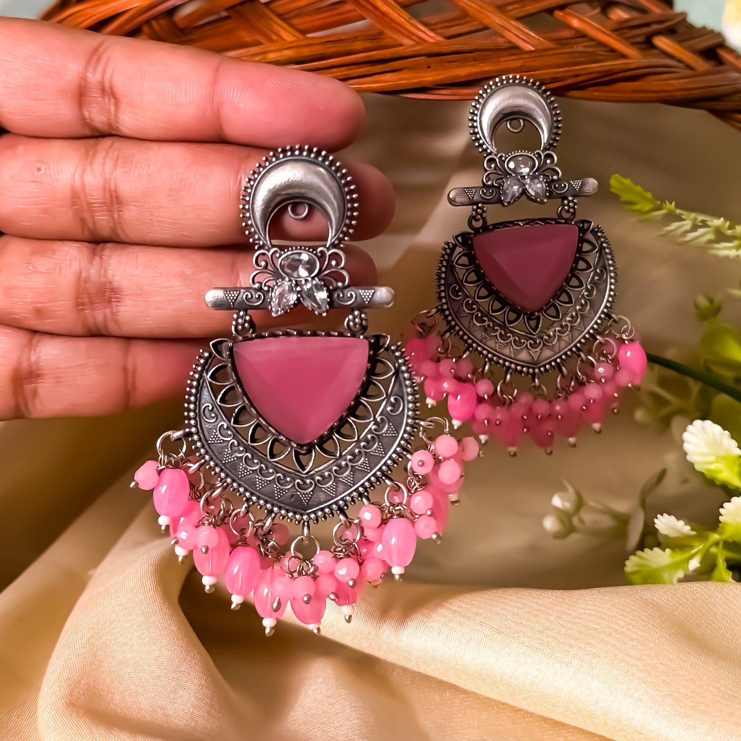 Monalisa Premium Brass Chabdbali Earrings - Pink