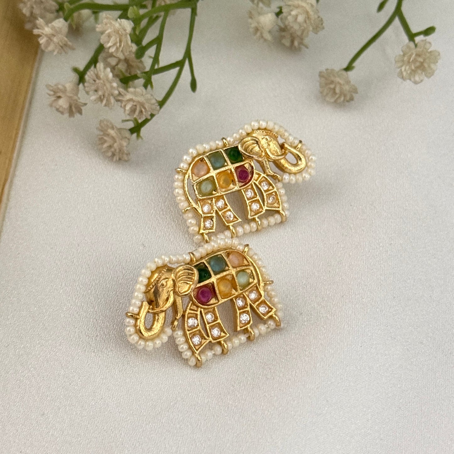 Gajanan Jadau Brass Stud Earring - Multi