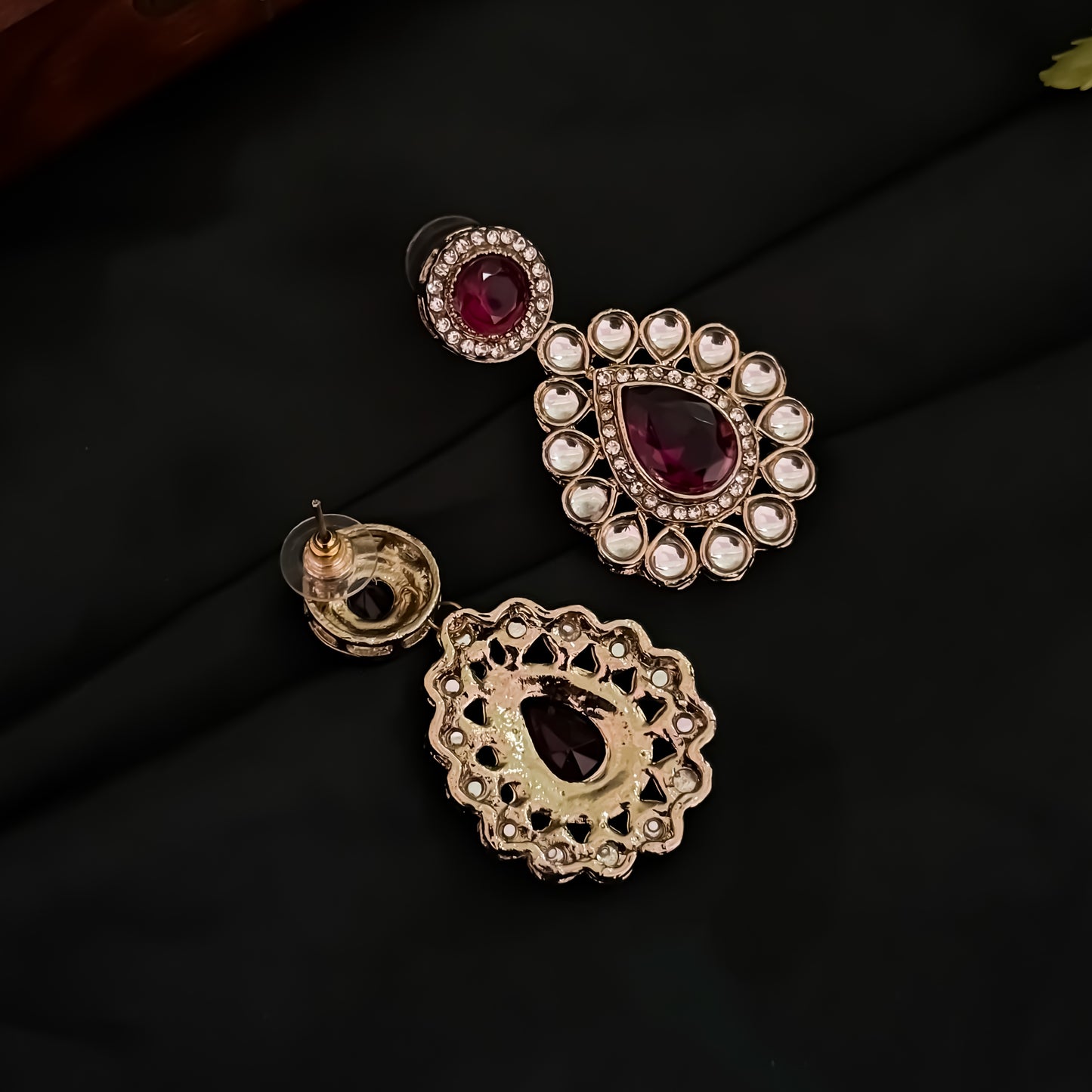 Israt Kundan Necklace Set - Wine