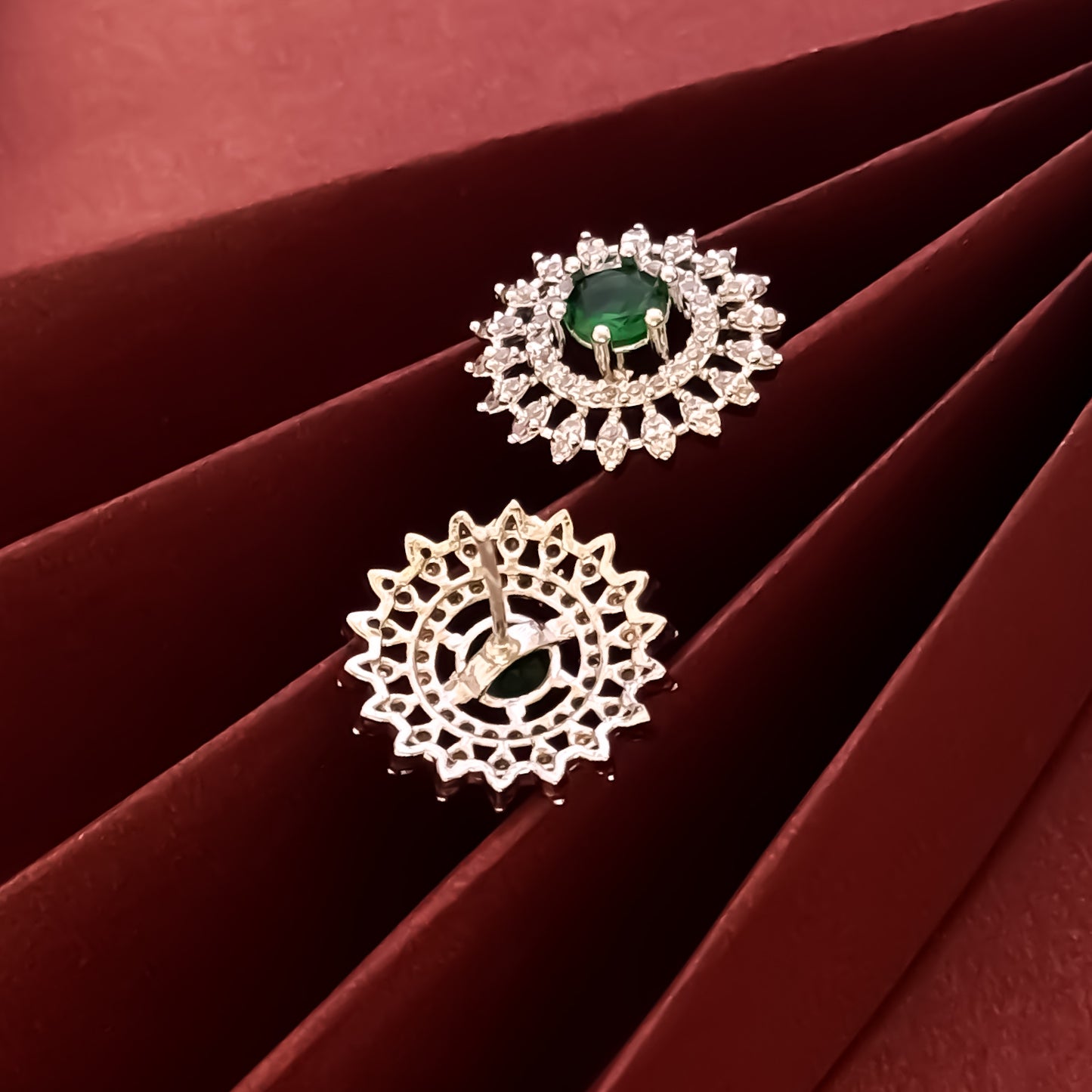 Julia American Diamond Stud Earrings - Emerald Green