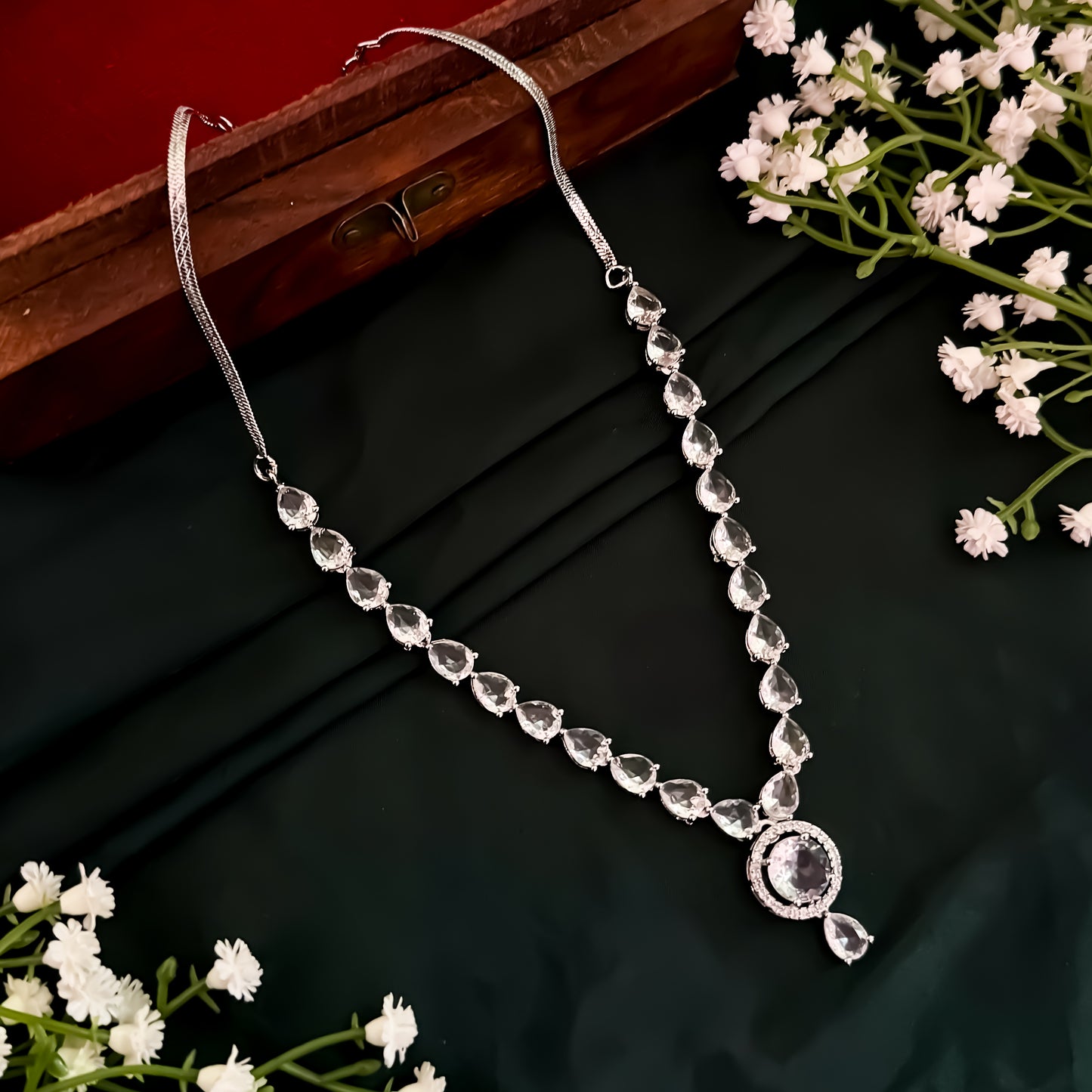 Eloise American Diamond Necklace Set- Crystal White