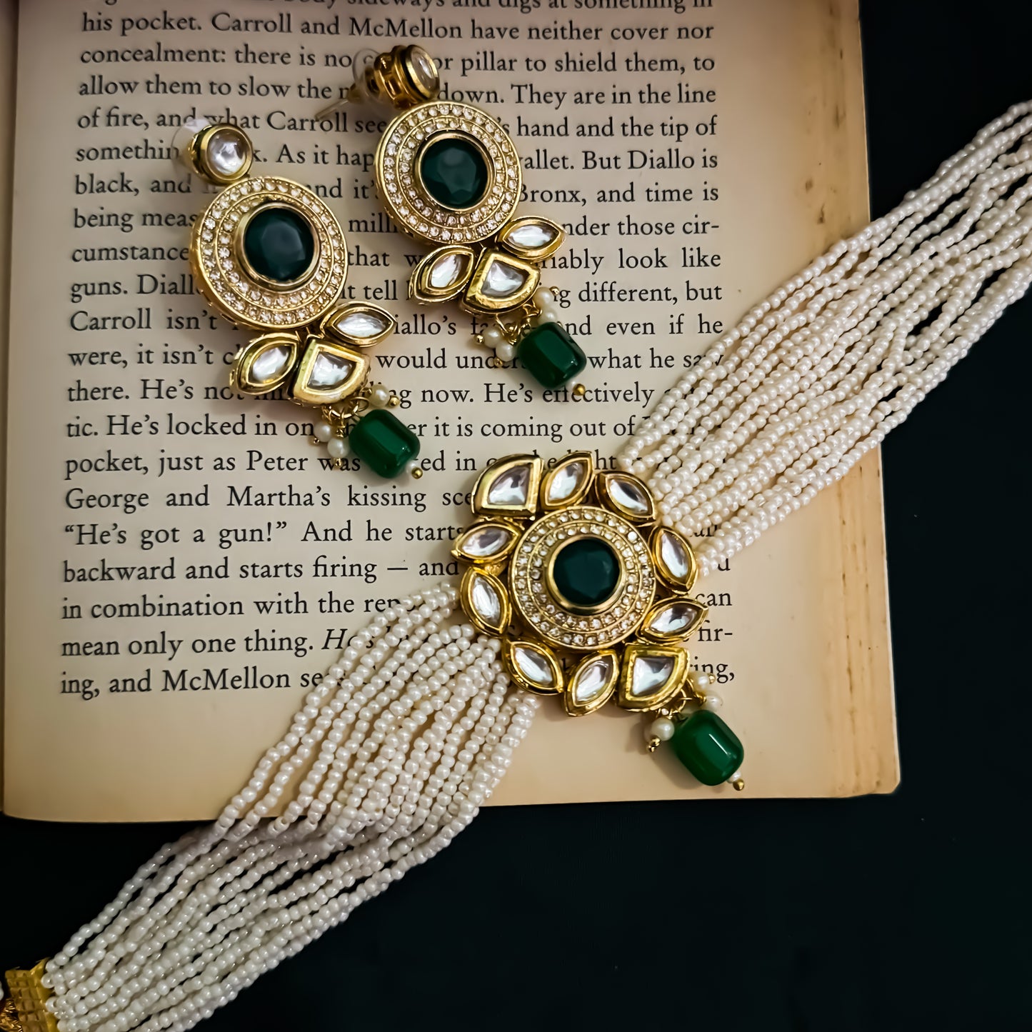 Shree Kundan Pearl Necklace Set - Green