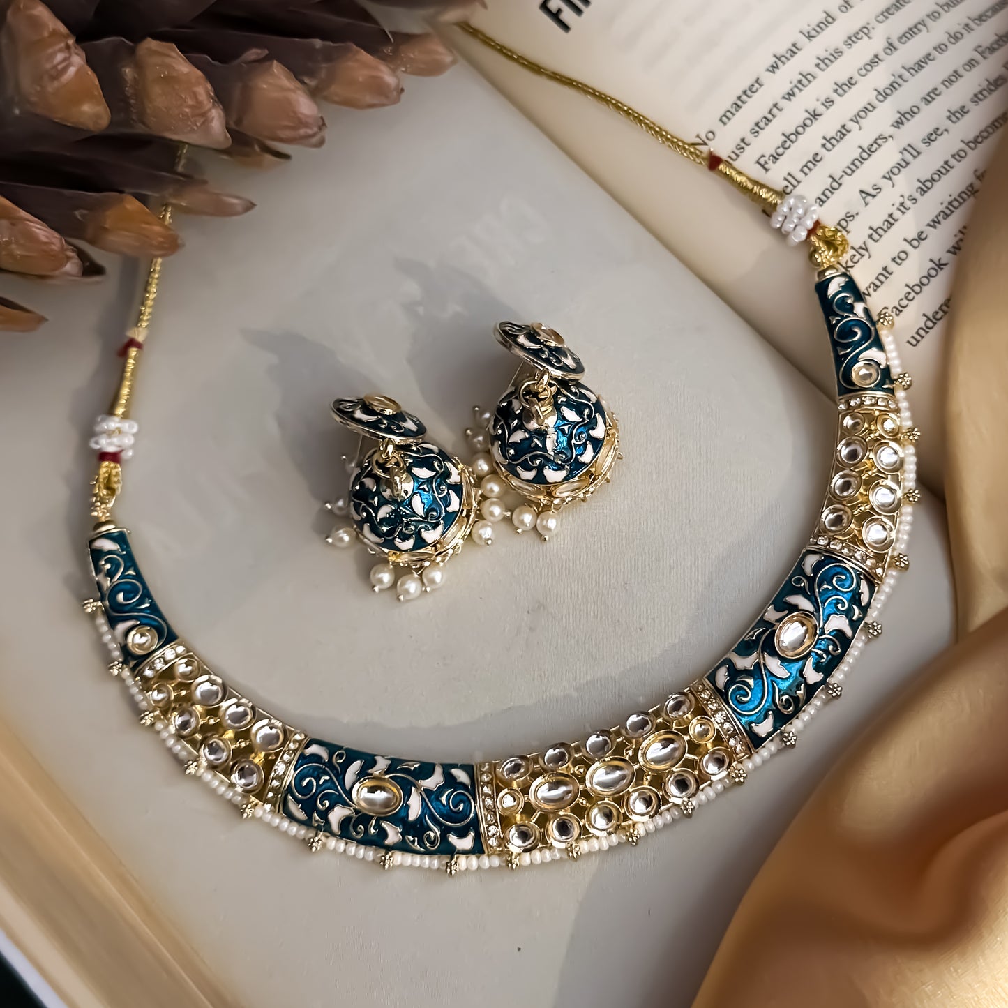 Malishka Meenakari Hasli Necklace Set - Peacock Blue
