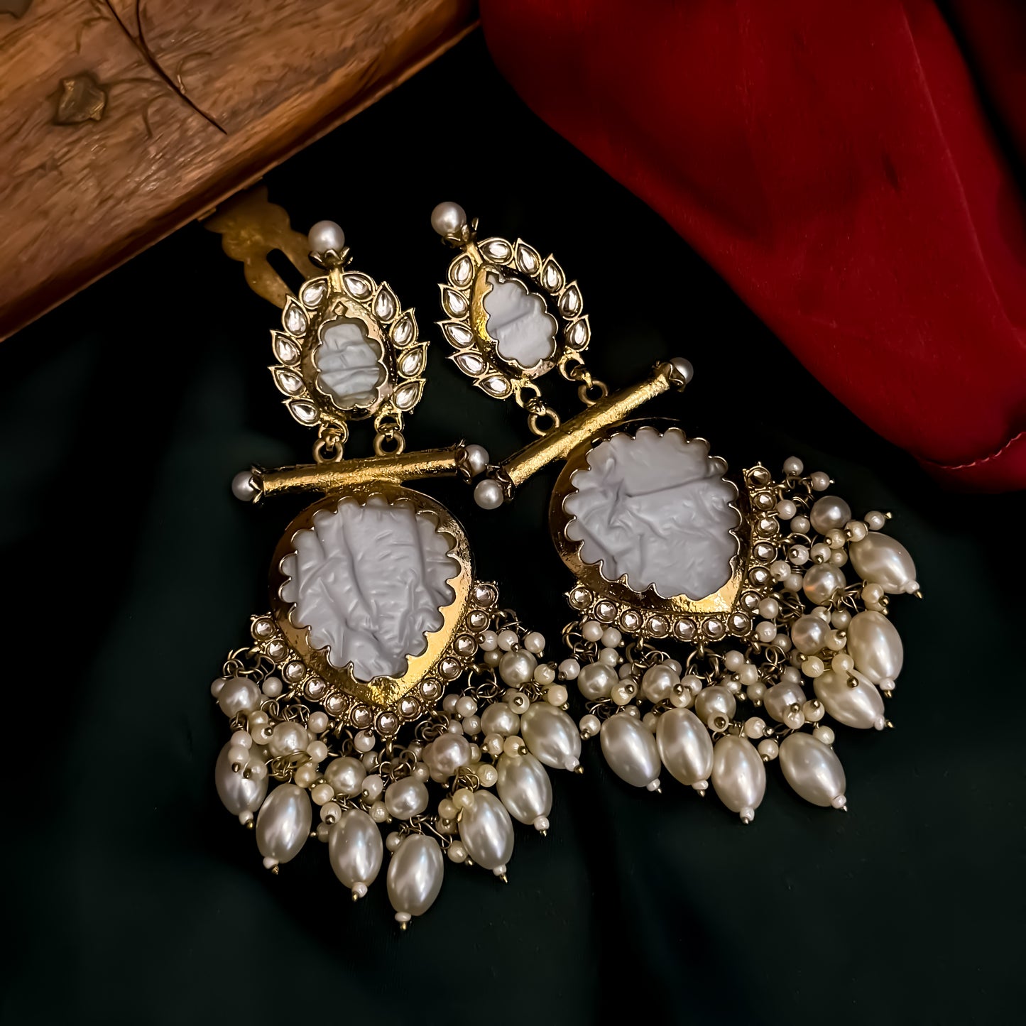 Lakshi Pearl Chandbali Earrings - Golden