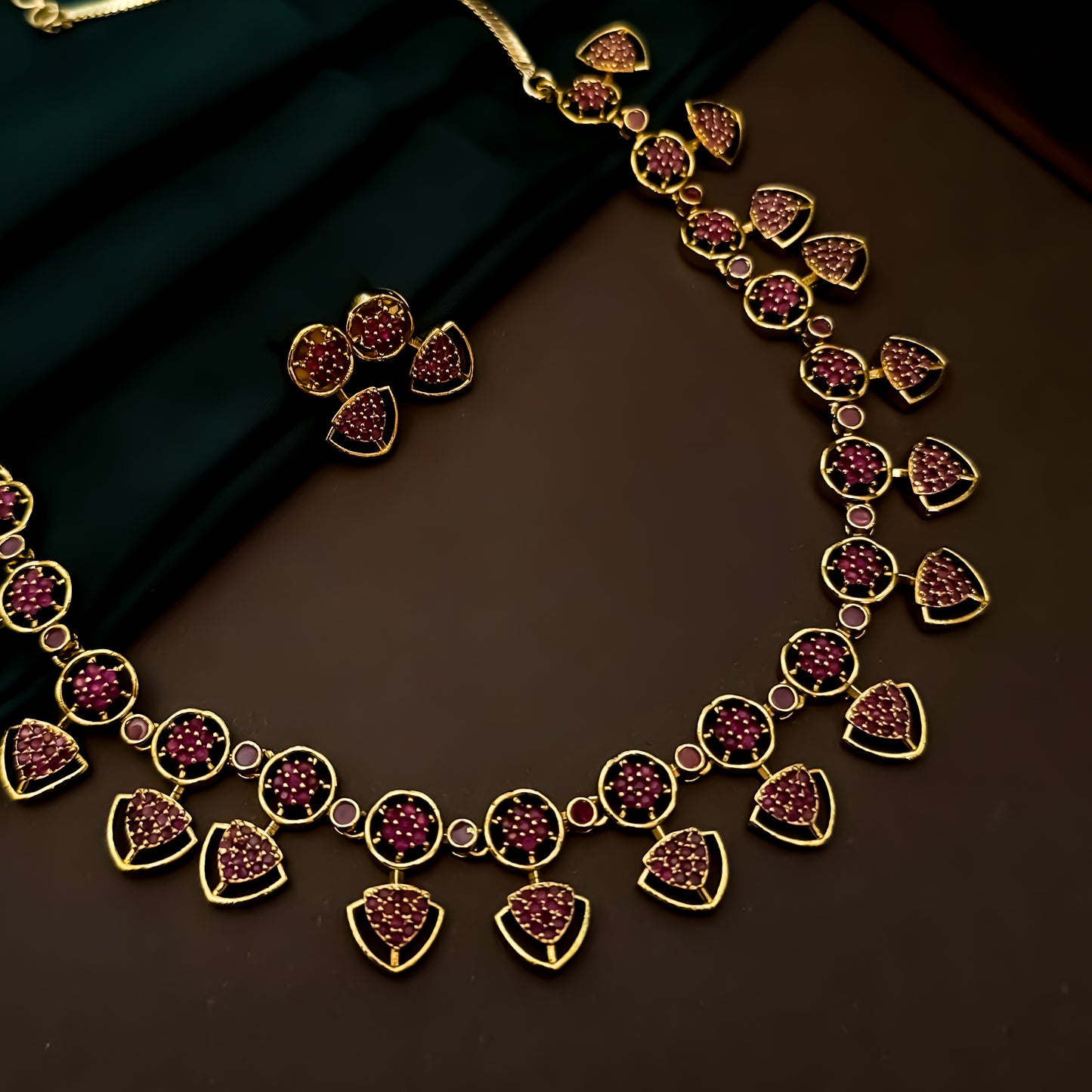 Anjari Diamond (AD) Drop Neckalce Set- Pink