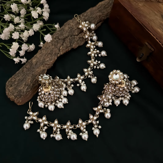 Kashi Kundan Jhumka Earrings with Sahara/Earchains - Golden