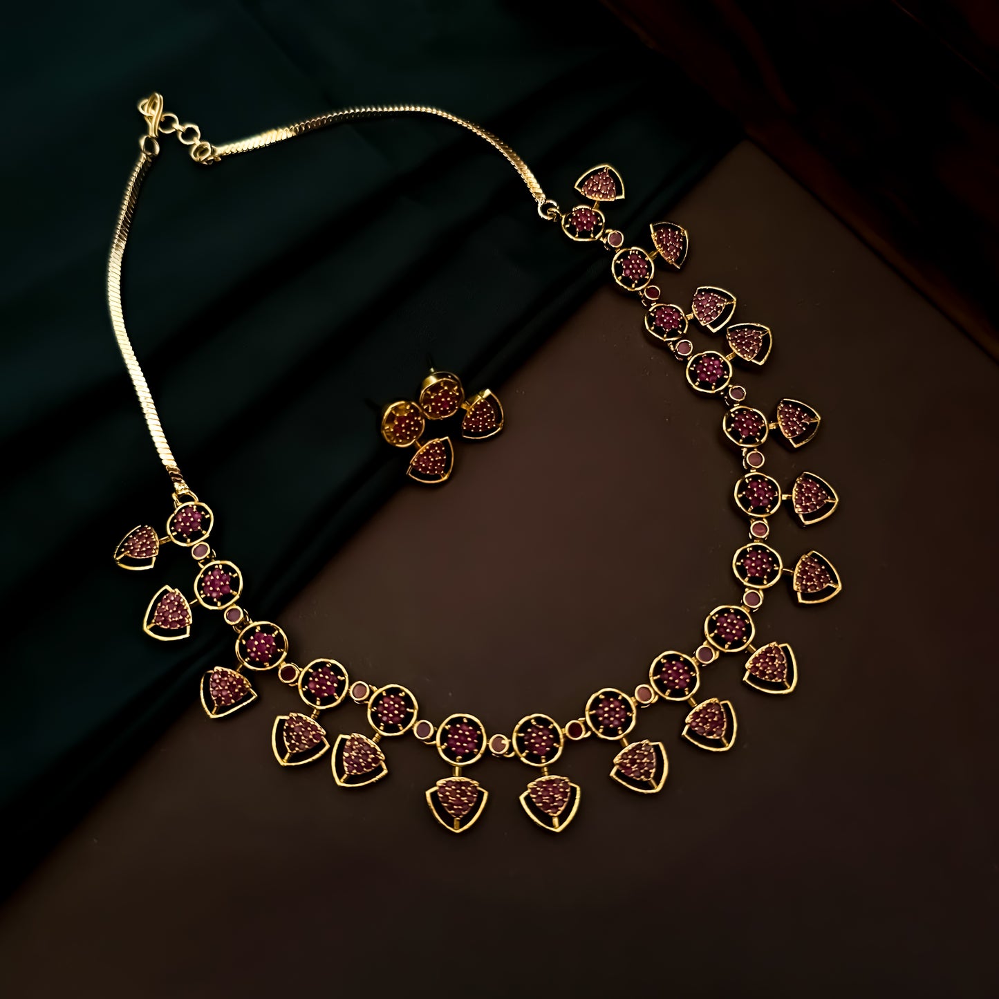 Anjari Diamond (AD) Drop Neckalce Set- Pink
