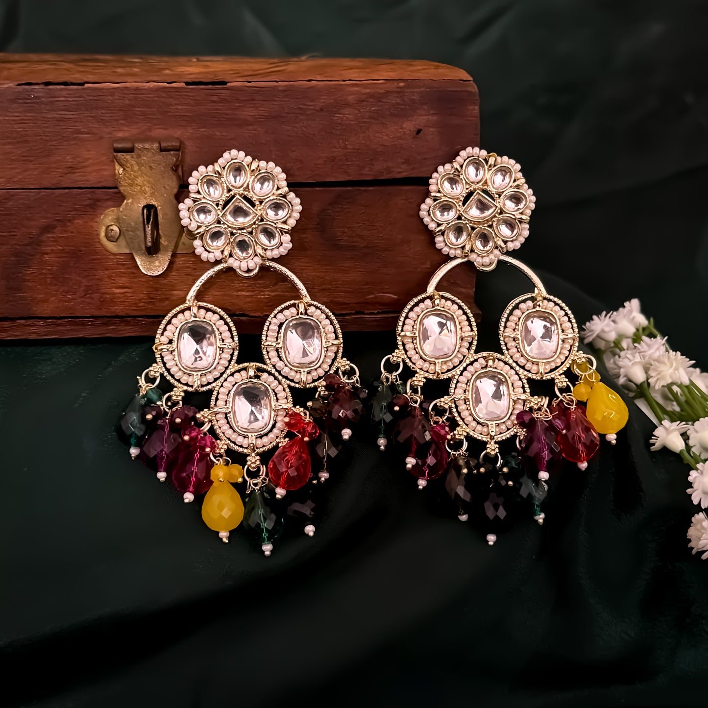 Joans Pearl Chandbali Earrings - Multi