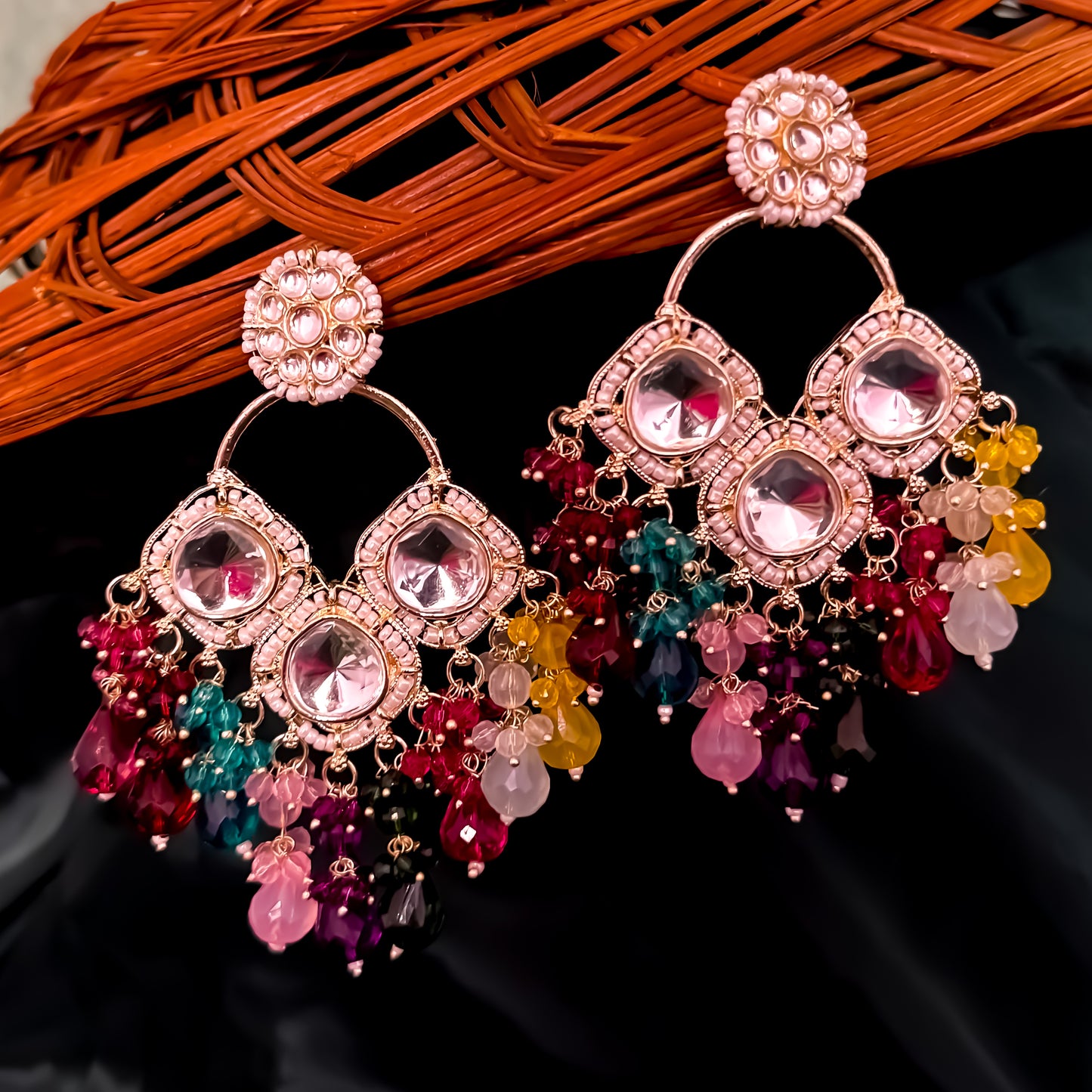 Manpreet Kundan Chandbali Earrings- Multi