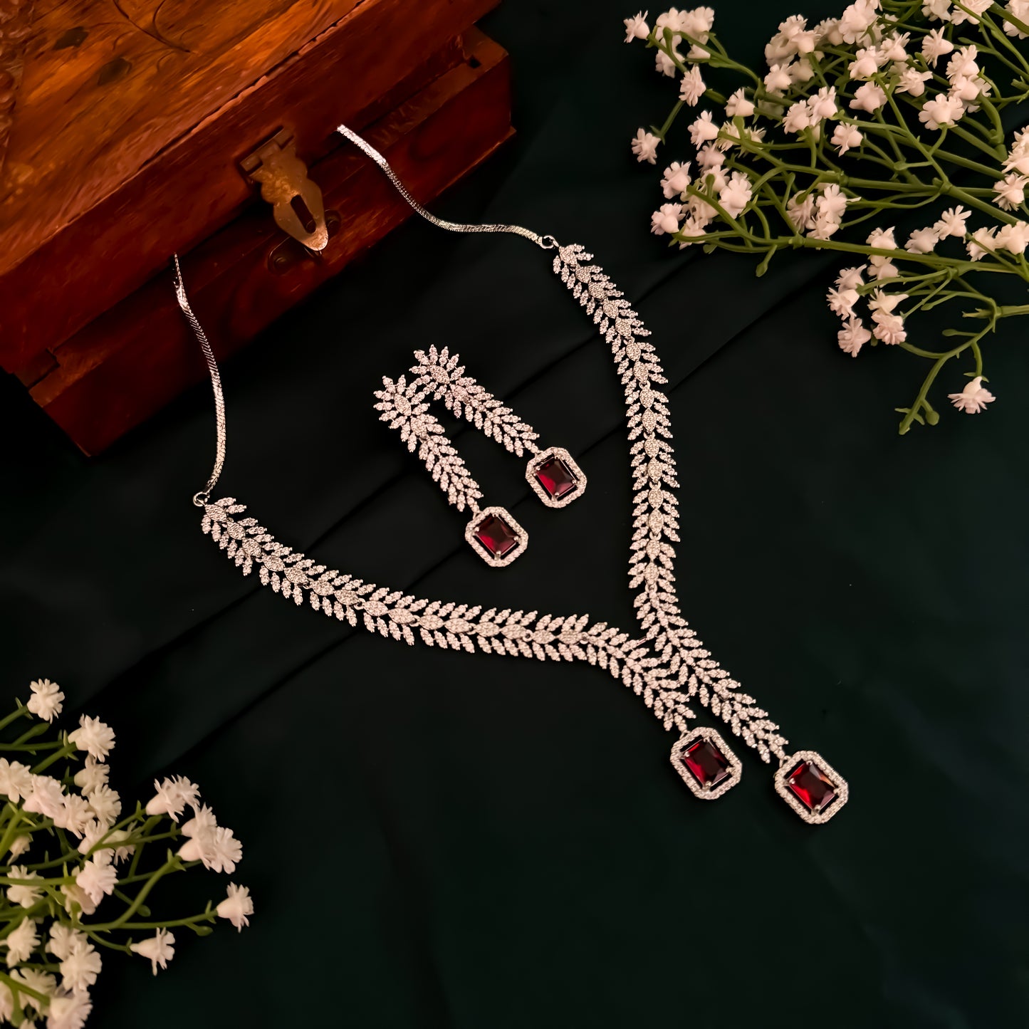 Deborah Designer Diamond Necklace Set - Ruby Red