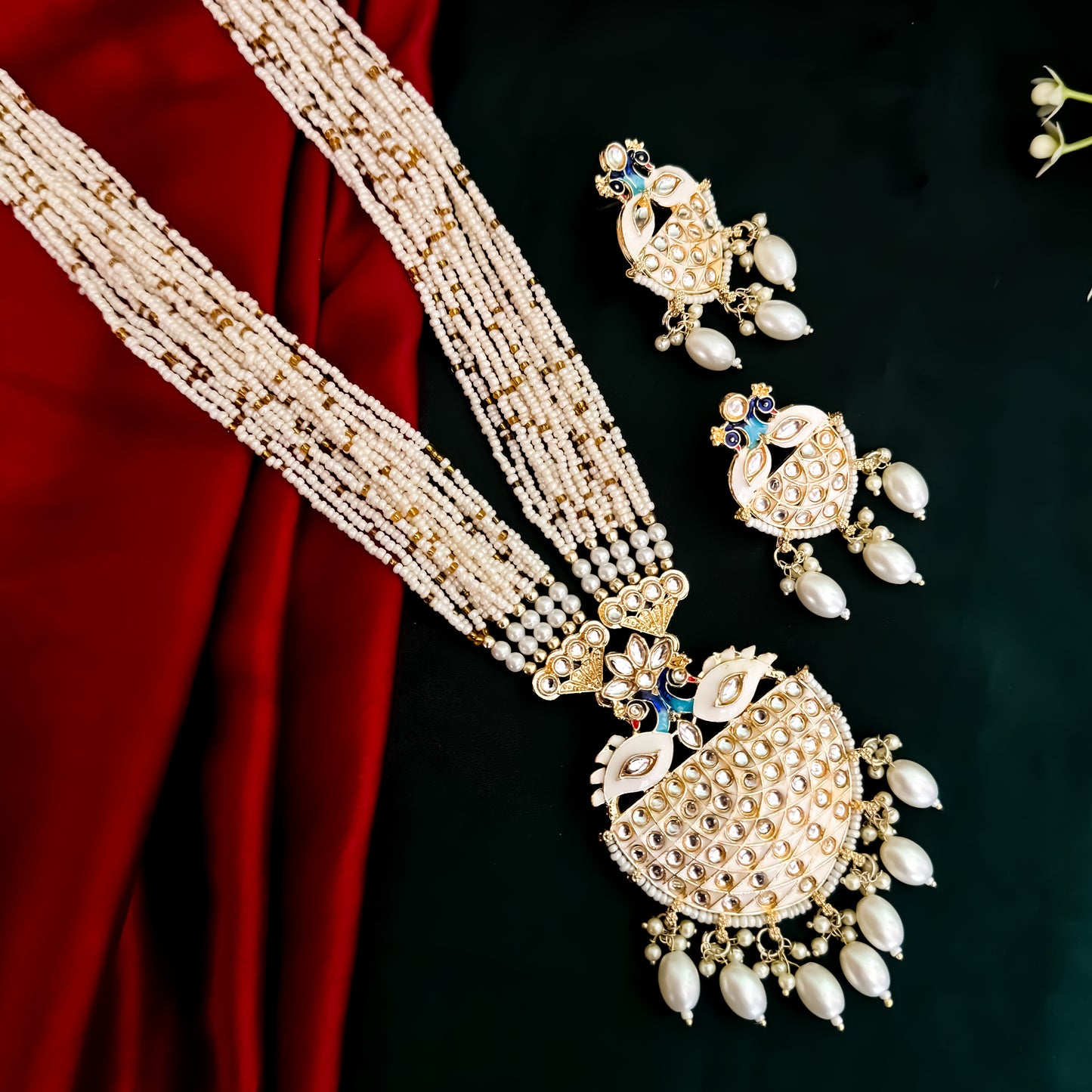 Prisa Meenakari Peacock Necklace Set