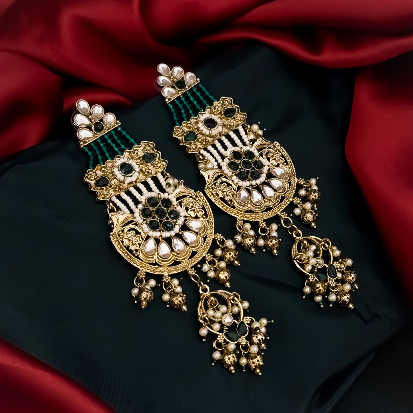 Raaj Rani Fusion Chandbali Earrings - Green