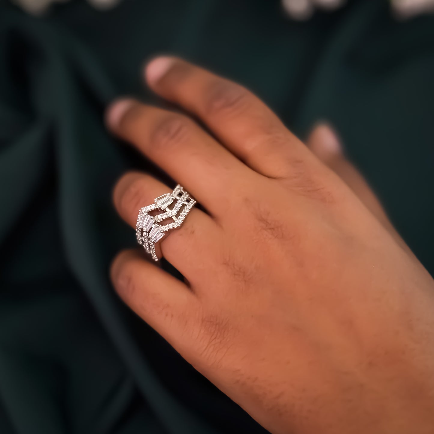 Siyasa American Diamond Silver Adjustable Ring