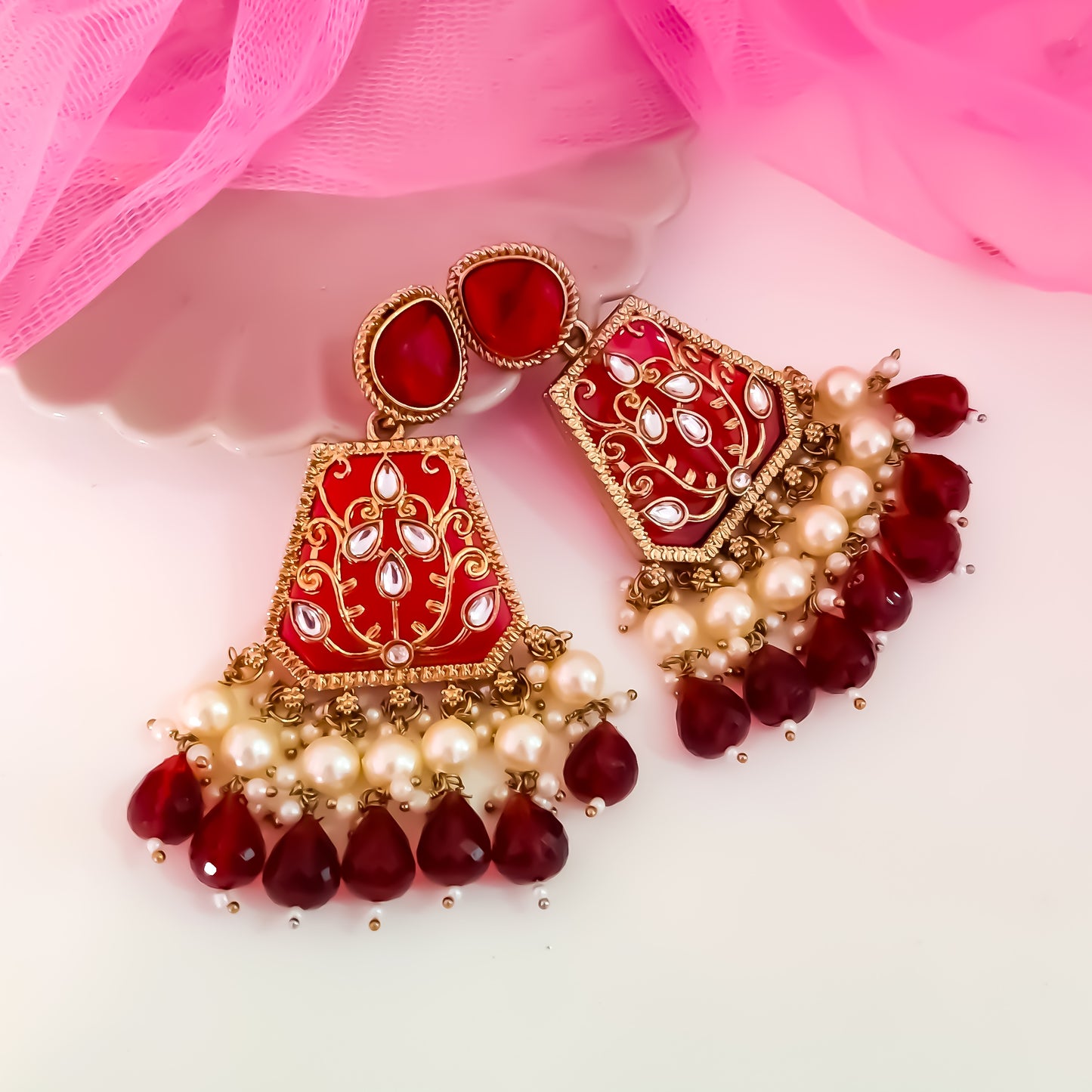 Sanskriti MOP Pearl Chandbali - Maroon