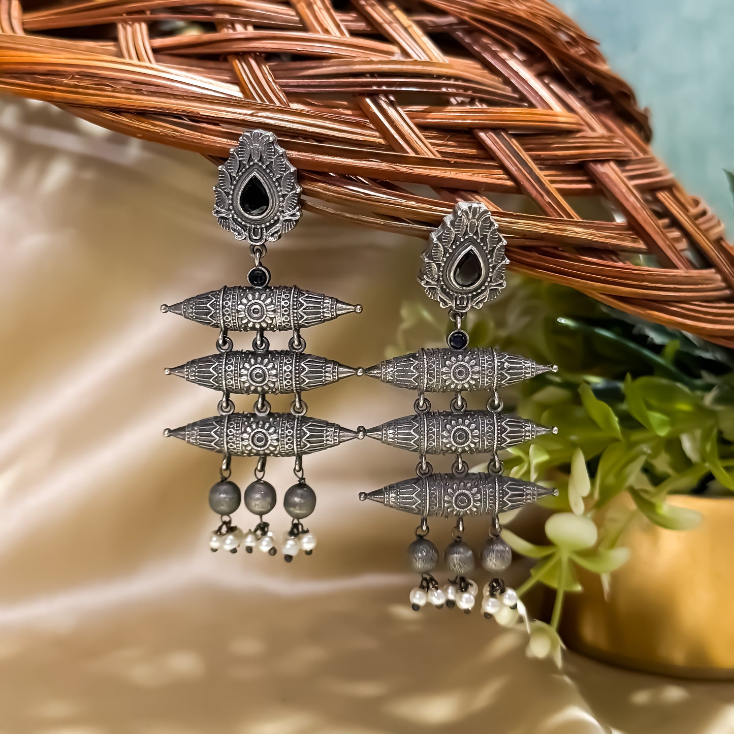 Lavnya Handcrafted SLA Brass Earrings - Black