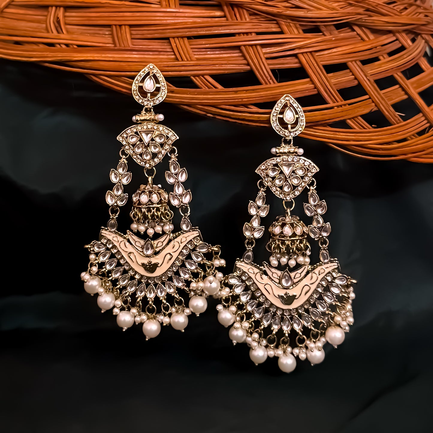 Rangat Jhumka Chandbali Earrings - Golden/Ivory