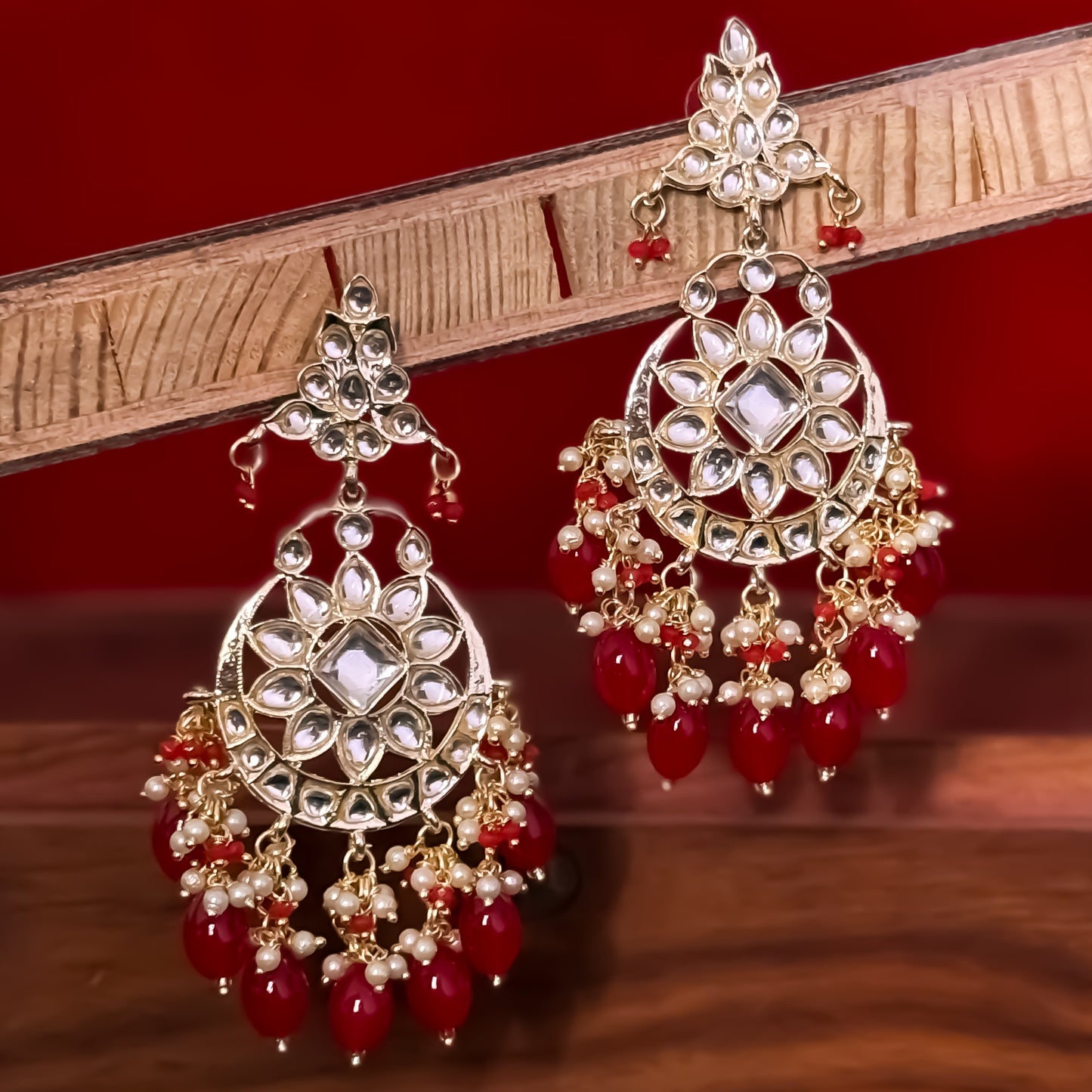 Yashi Kundan Chandbali Earrings - Red