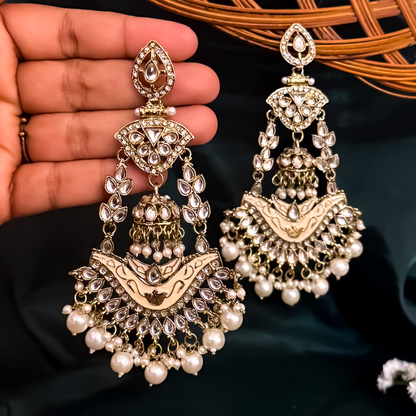 Rangat Jhumka Chandbali Earrings - Golden/Ivory