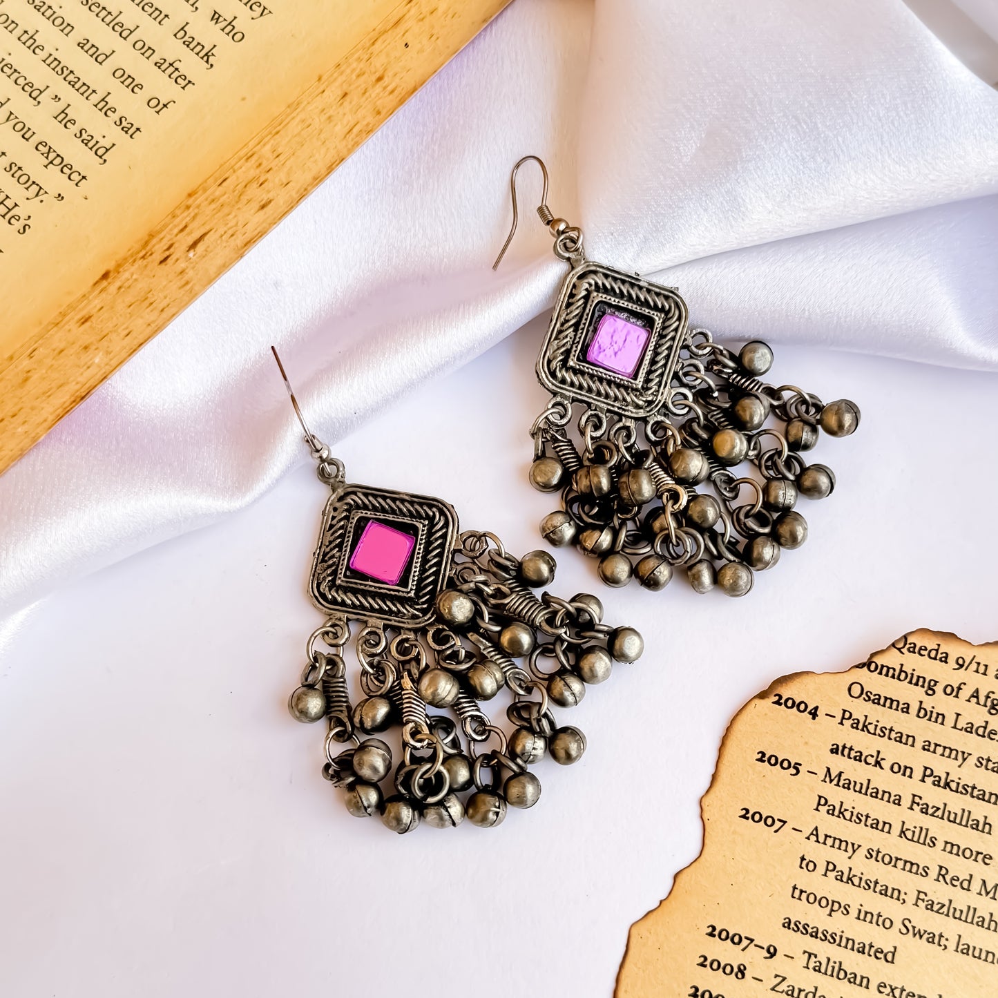 Mirror Afghani Ghunghroo Earrings - Purple
