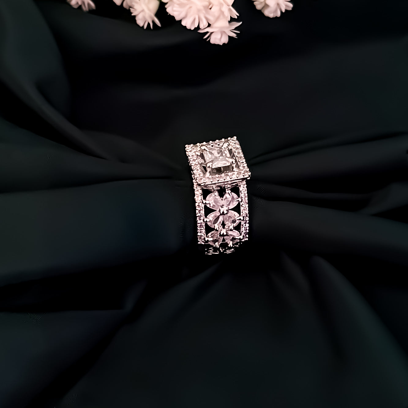 Say Yes American Diamond Silver Adjustable Ring