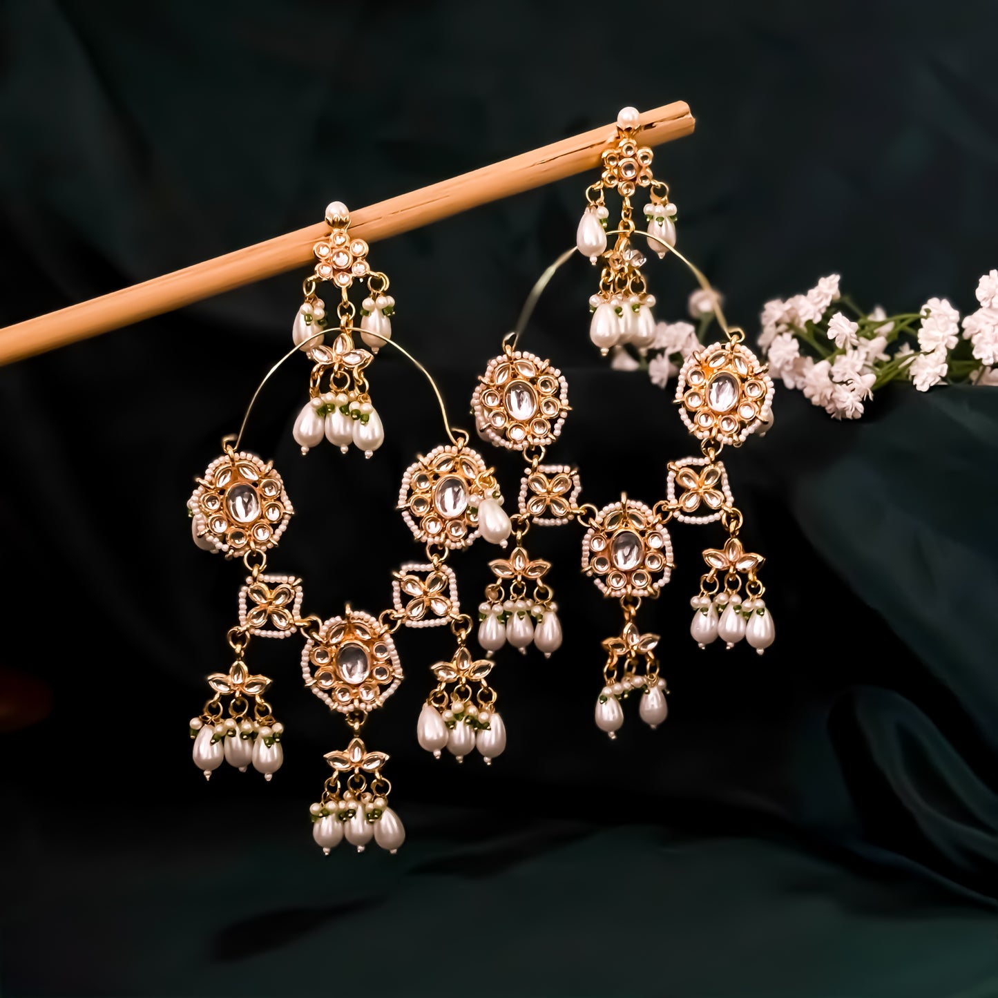 Aamna Statement Kundan Chandbali Earrings - Golden