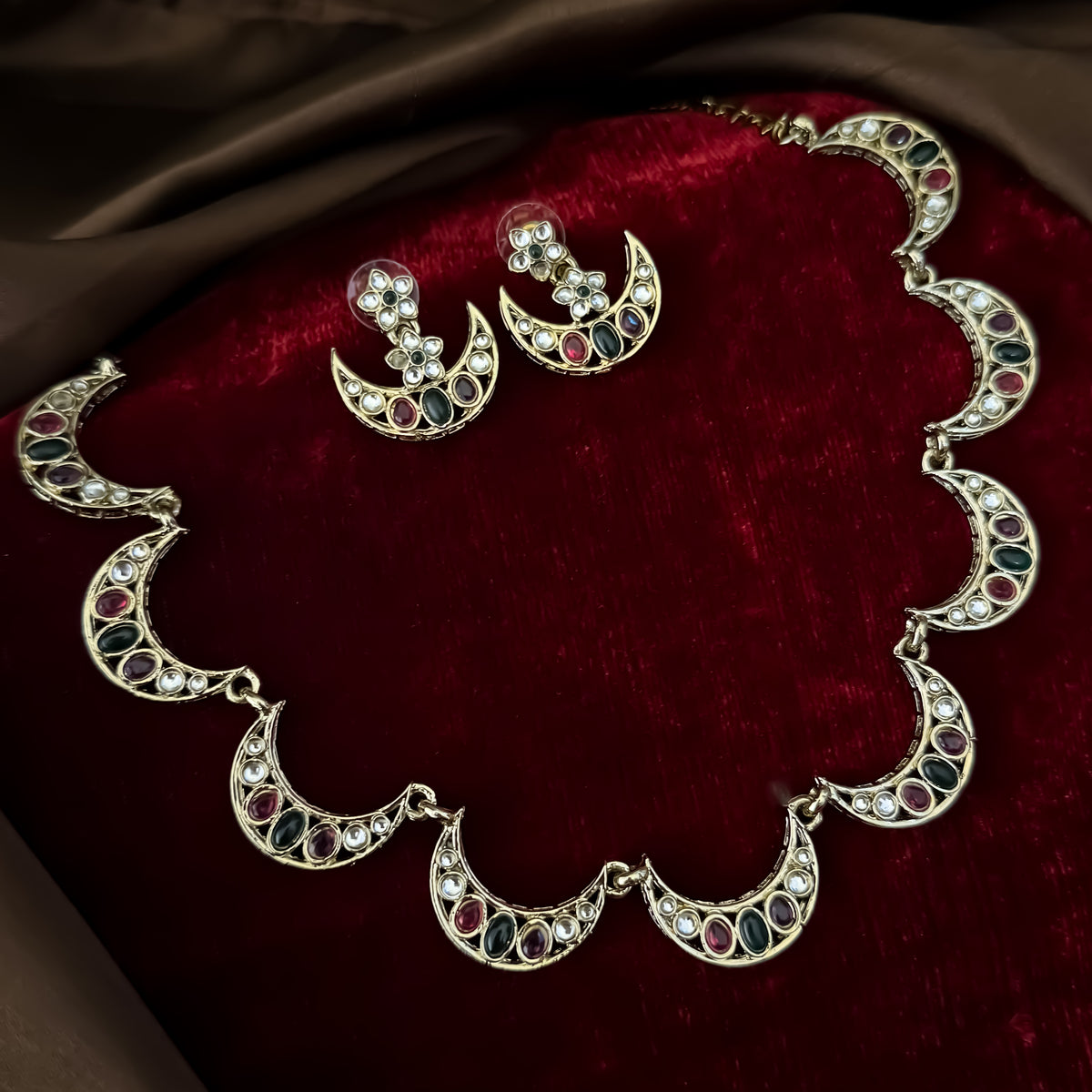 Multi Chaand Kundan Necklace Set