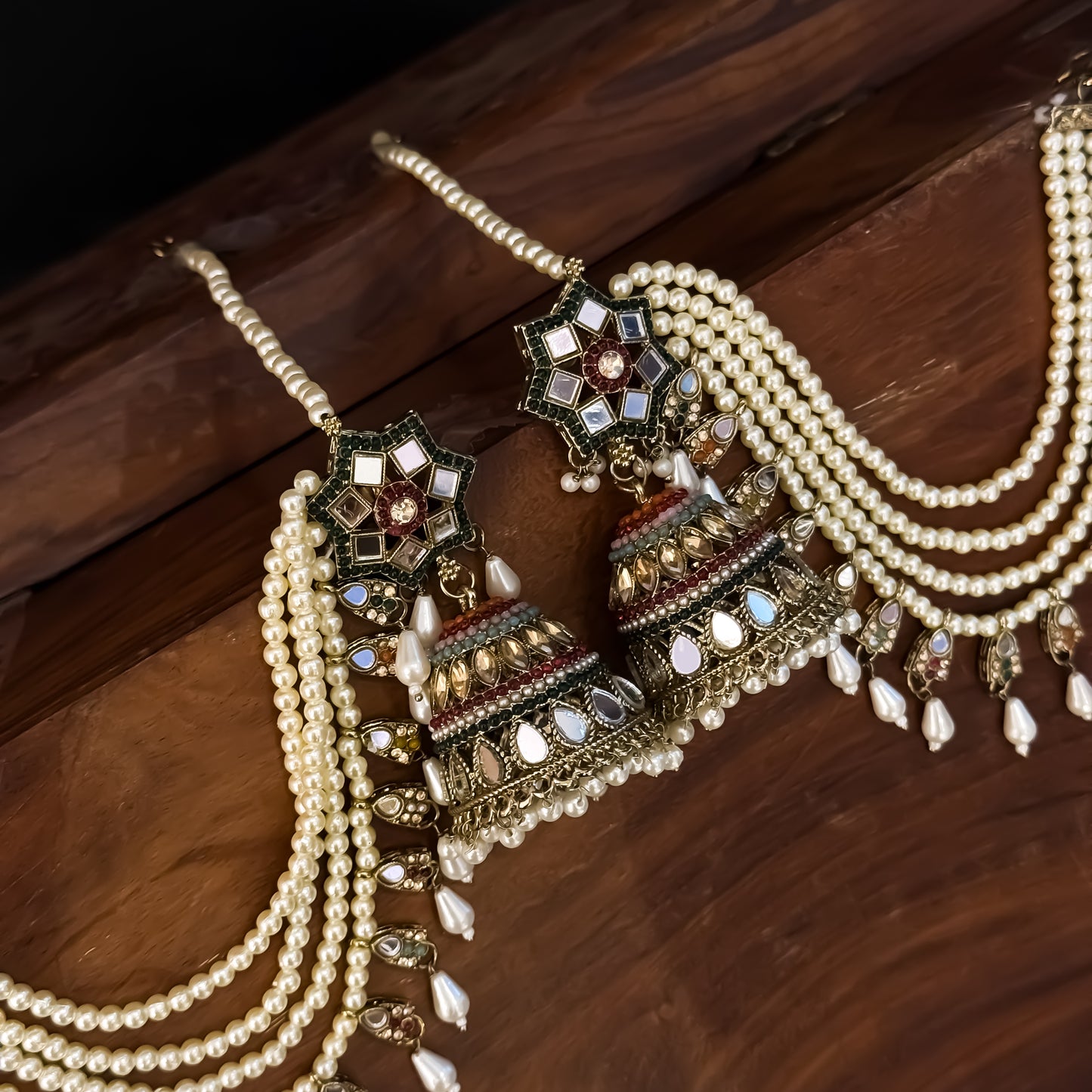 Padmavat Jadau Jhumka Earrings with Sahara & Teeka - Multi