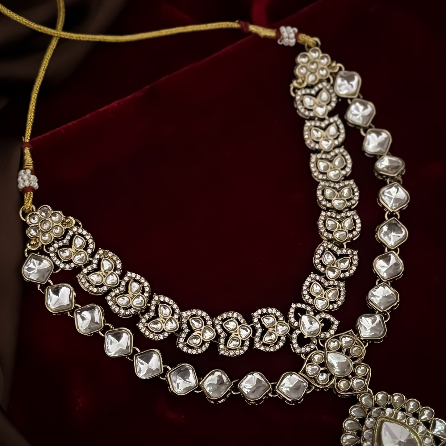Jubair Double Layer Designer Zircone Golden Necklace Set