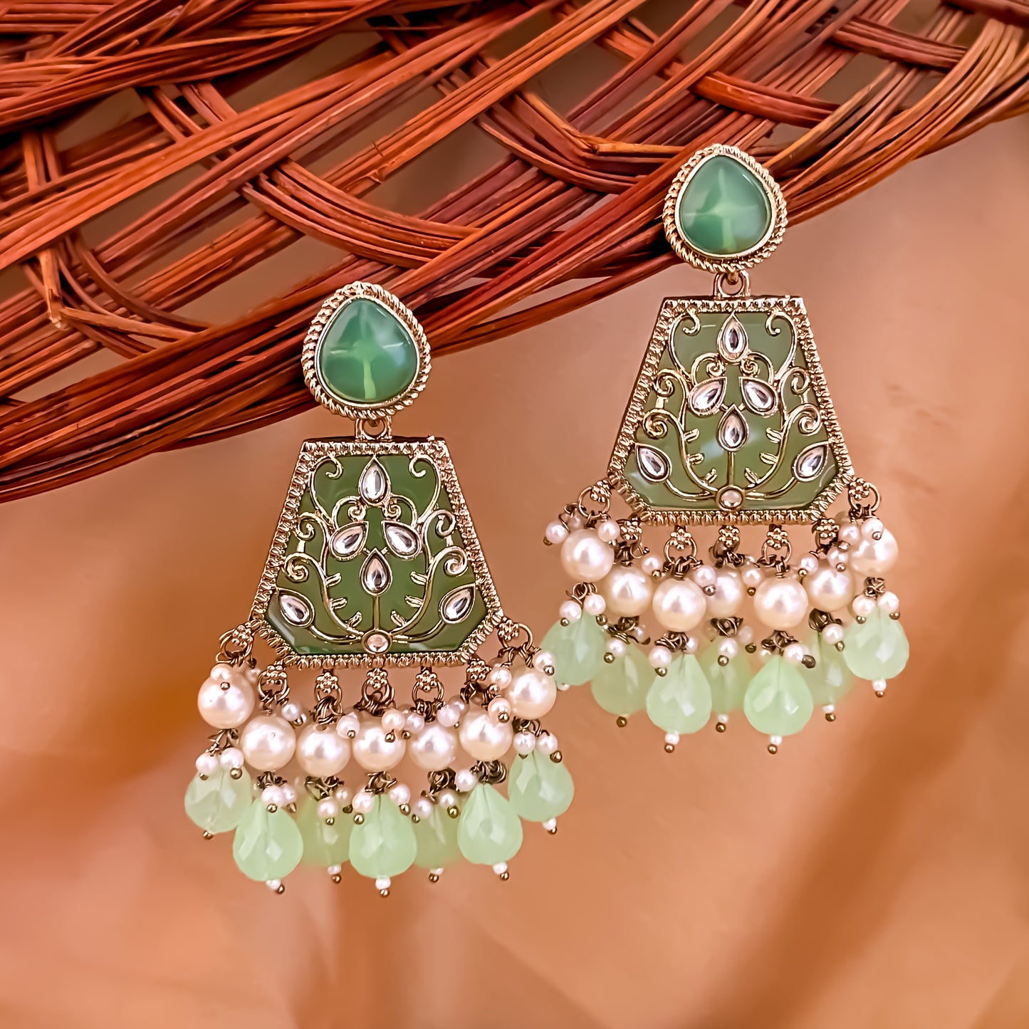 Sanskriti MOP Pearl Chandbali - Pista Green