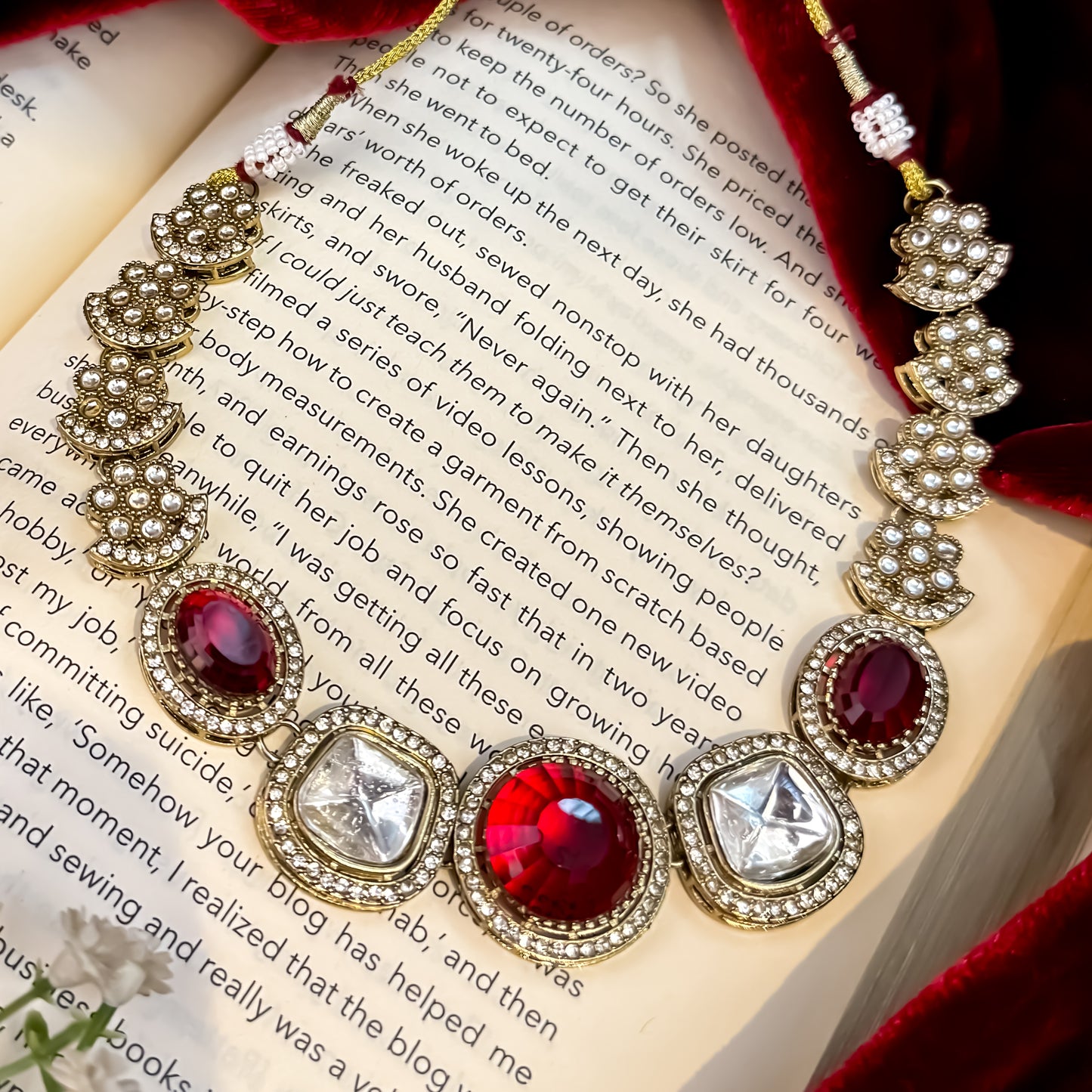 Naira AD Polki Look Alike Necklace Set - Maroon