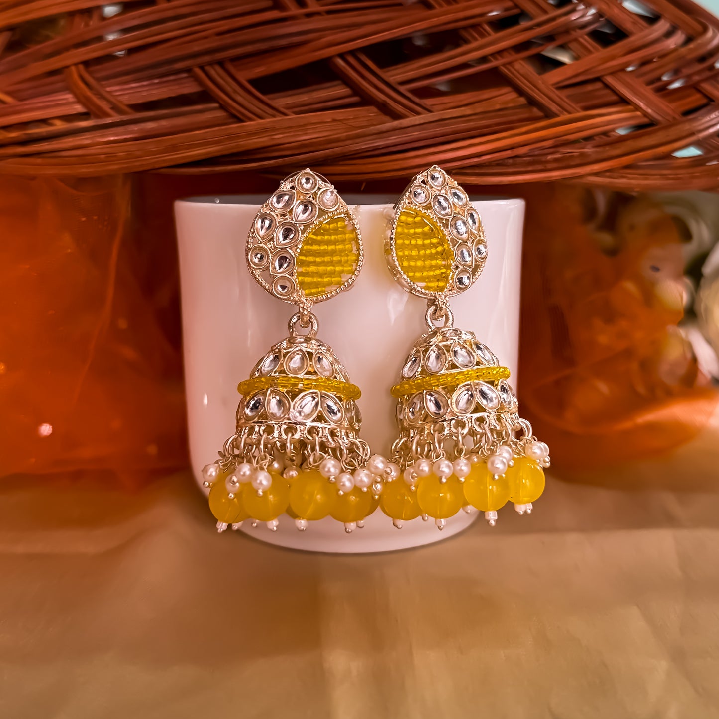 Yashika Pearl Jhumka Earrings- Yellow