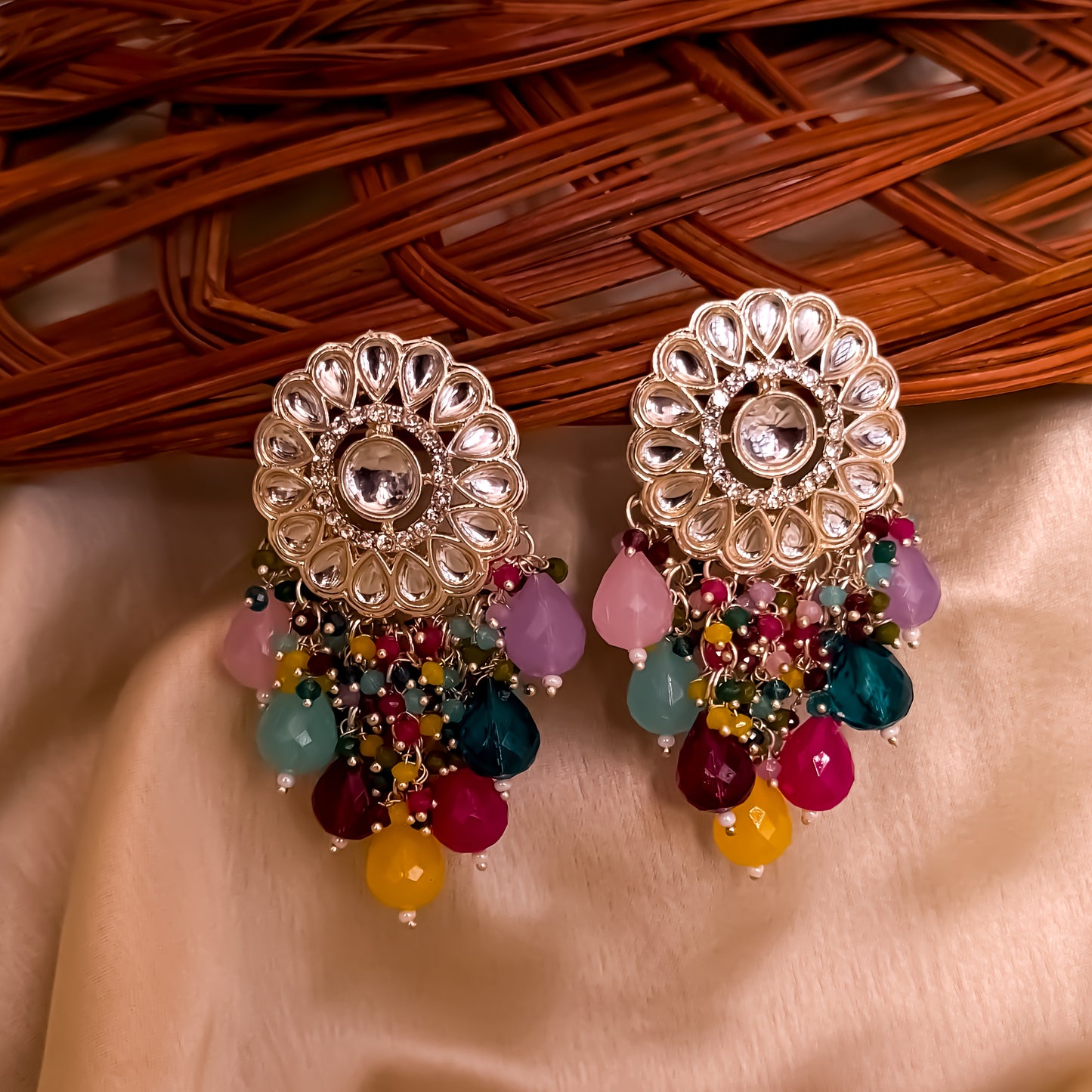 Myra Kundan Chandbali Earrings - Multi
