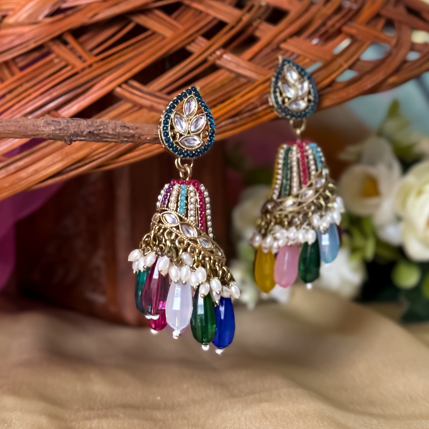 Maheer Jadau Jhumka Earrings - Multi