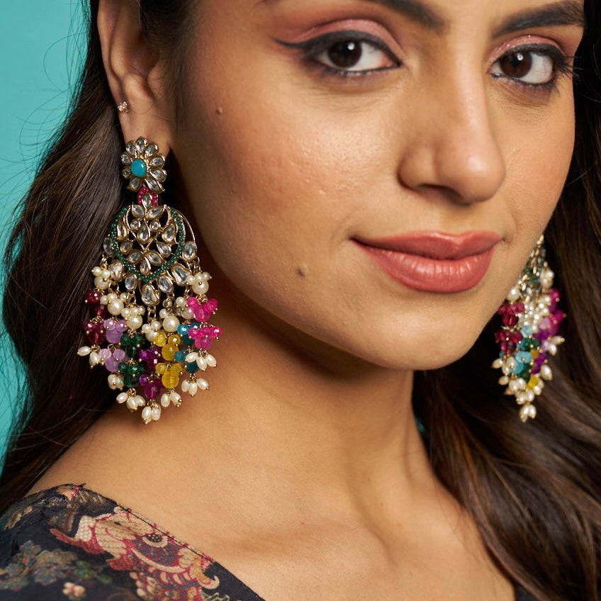 Aayat Kundan Pearl Chandbali Earrings - Multi