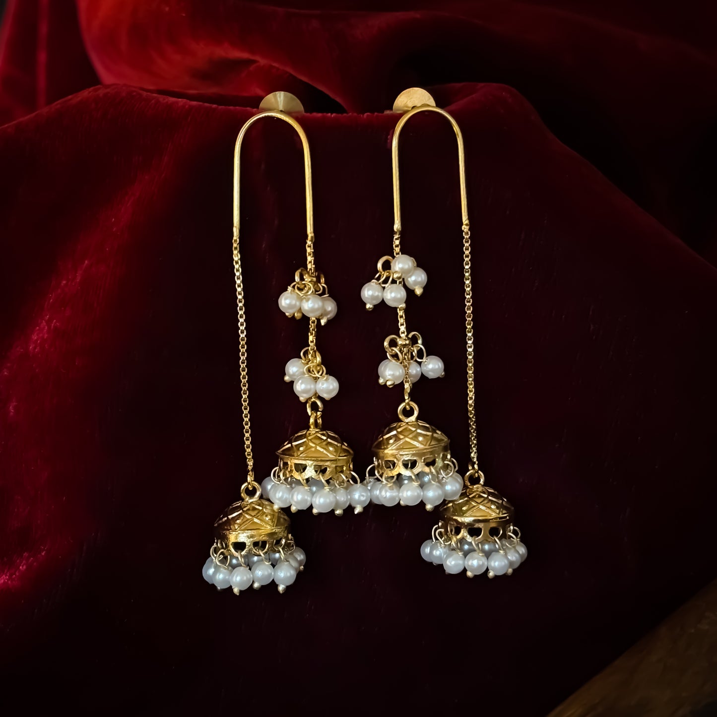 Isha Premium Kashmiri Brass Dangler Jhumka Earrings - Golden