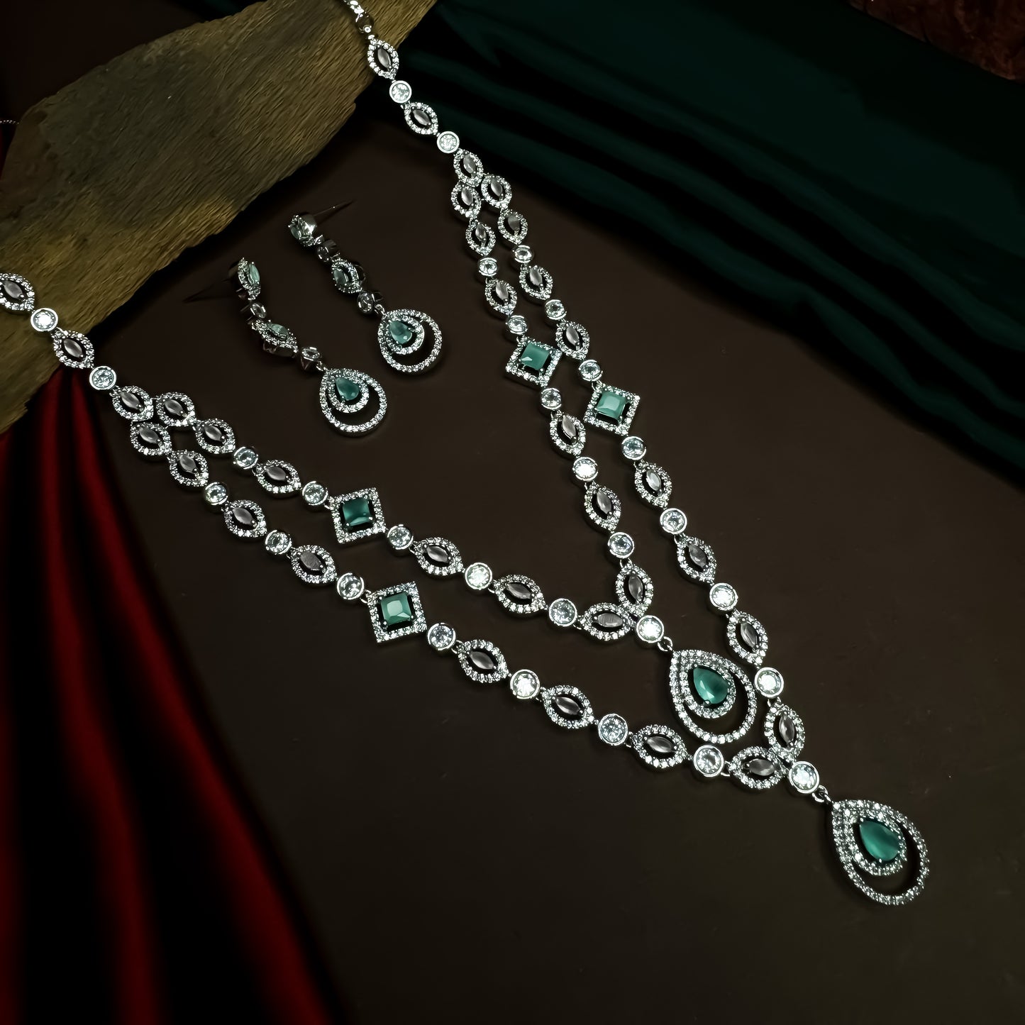 Jaesica Double Layer AD Necklace Set