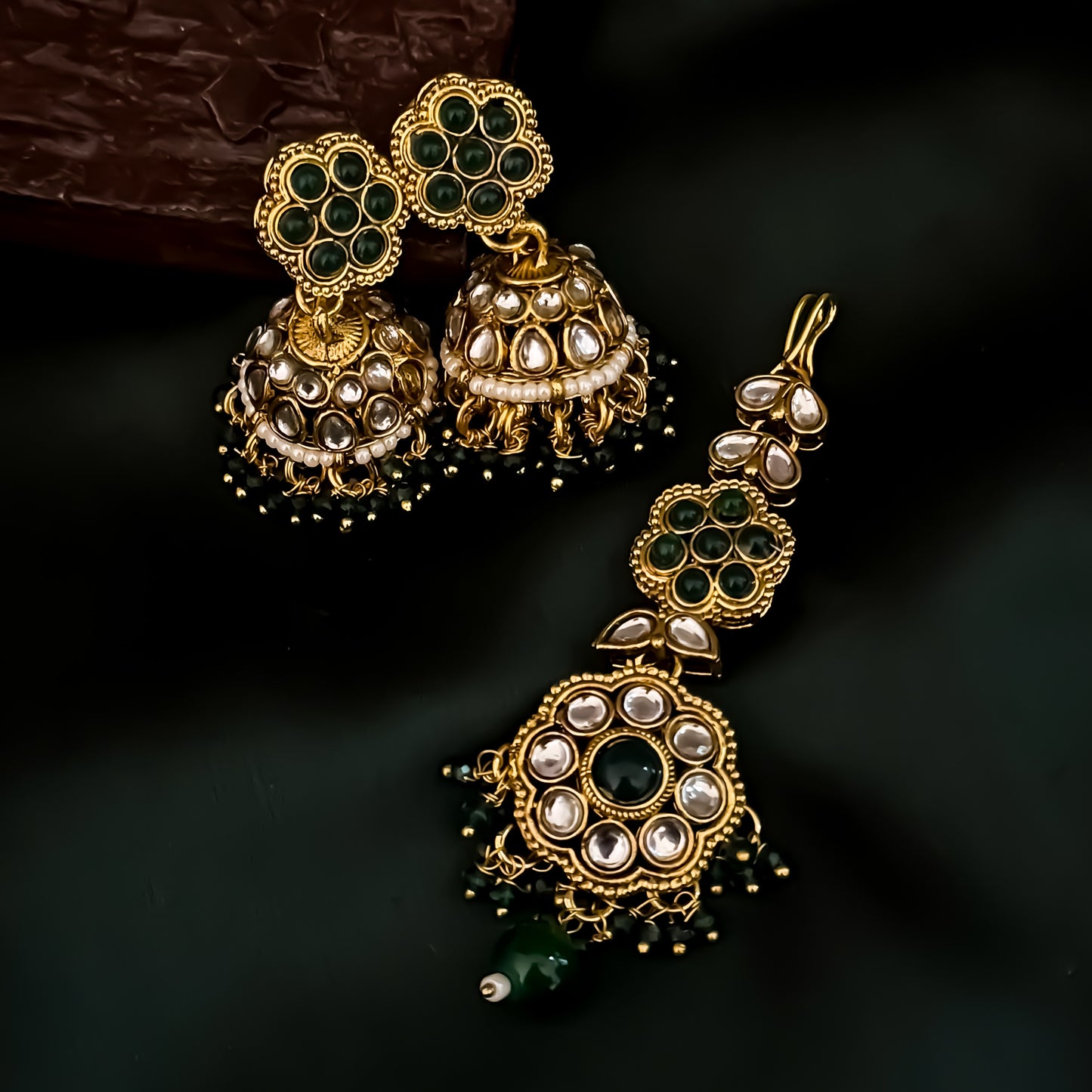 Etika Premium Kundan Necklace Set - Green