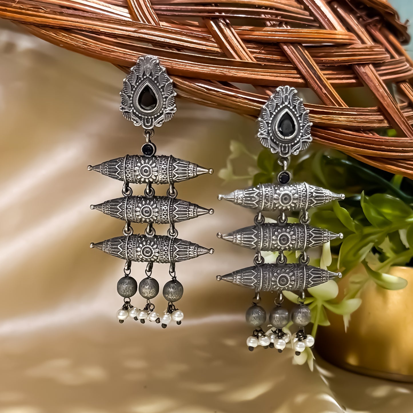 Lavnya Handcrafted SLA Brass Earrings - Black