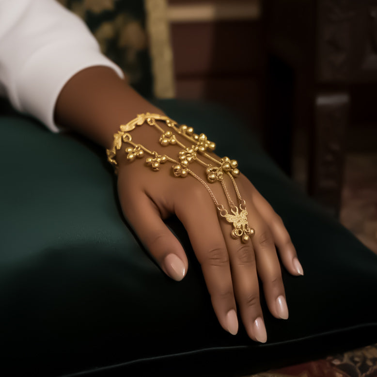 Butterfly Kashmiri Brass Ghungroo Haathphool - Golden