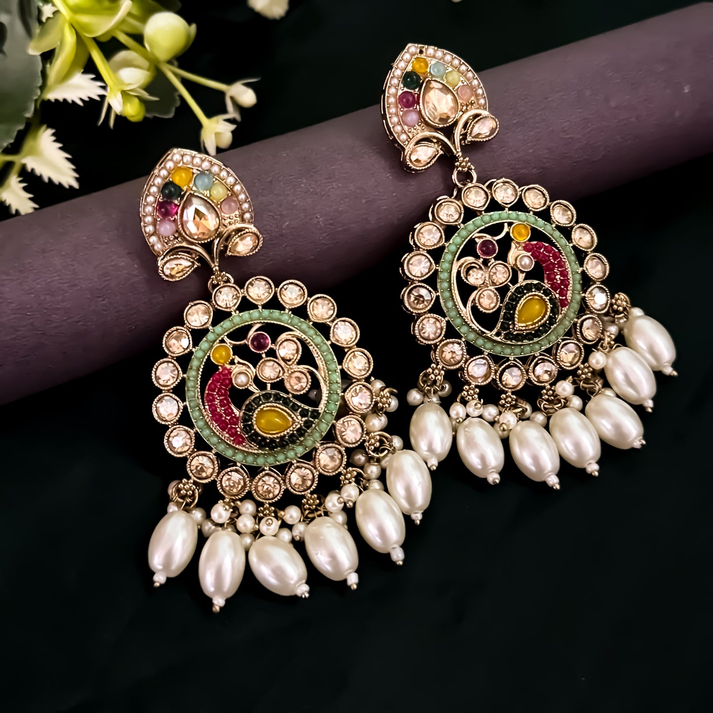 Lisha Jadau (Reverse AD) Earrings & Mangtika Set - Multi