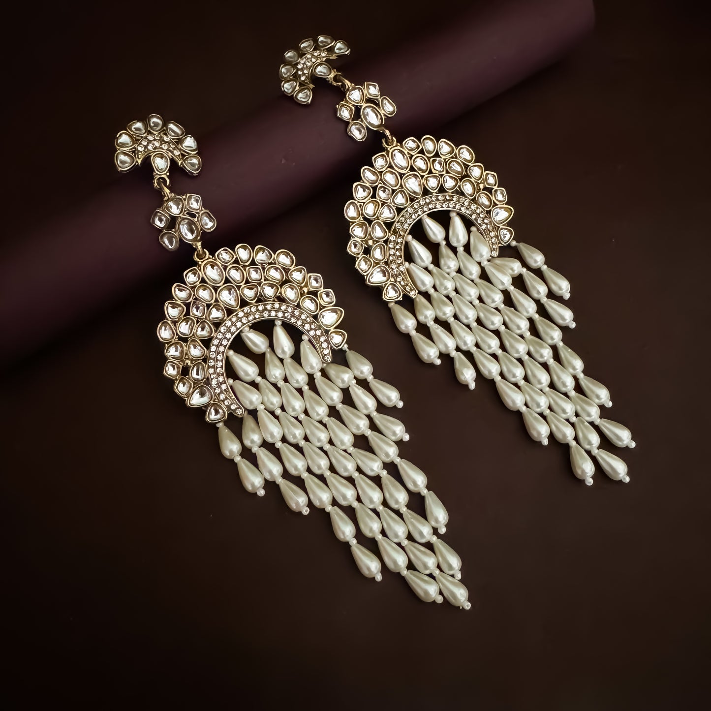 Pashmeena Uncut Kundan Chandbali Earrings