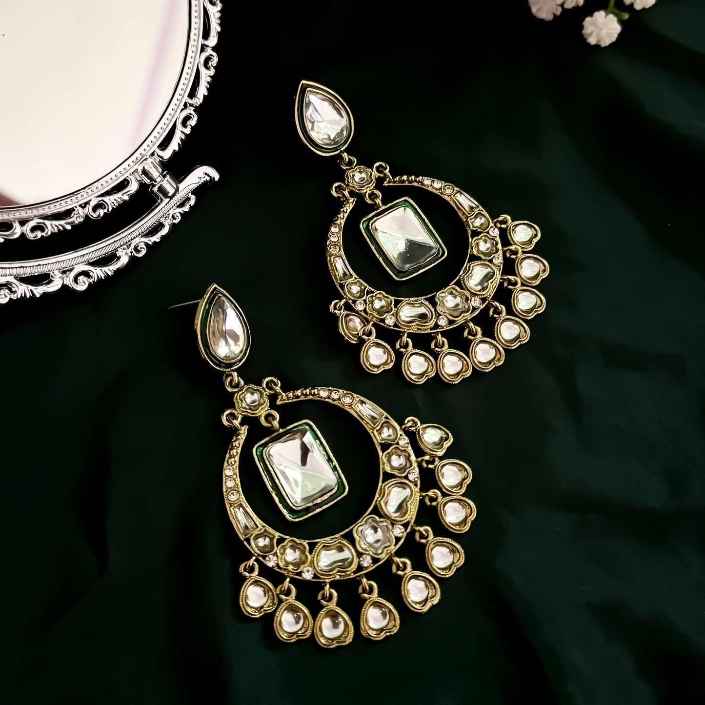 Alia Bhatt Inspired Kundan Chandbali Earrings - Golden