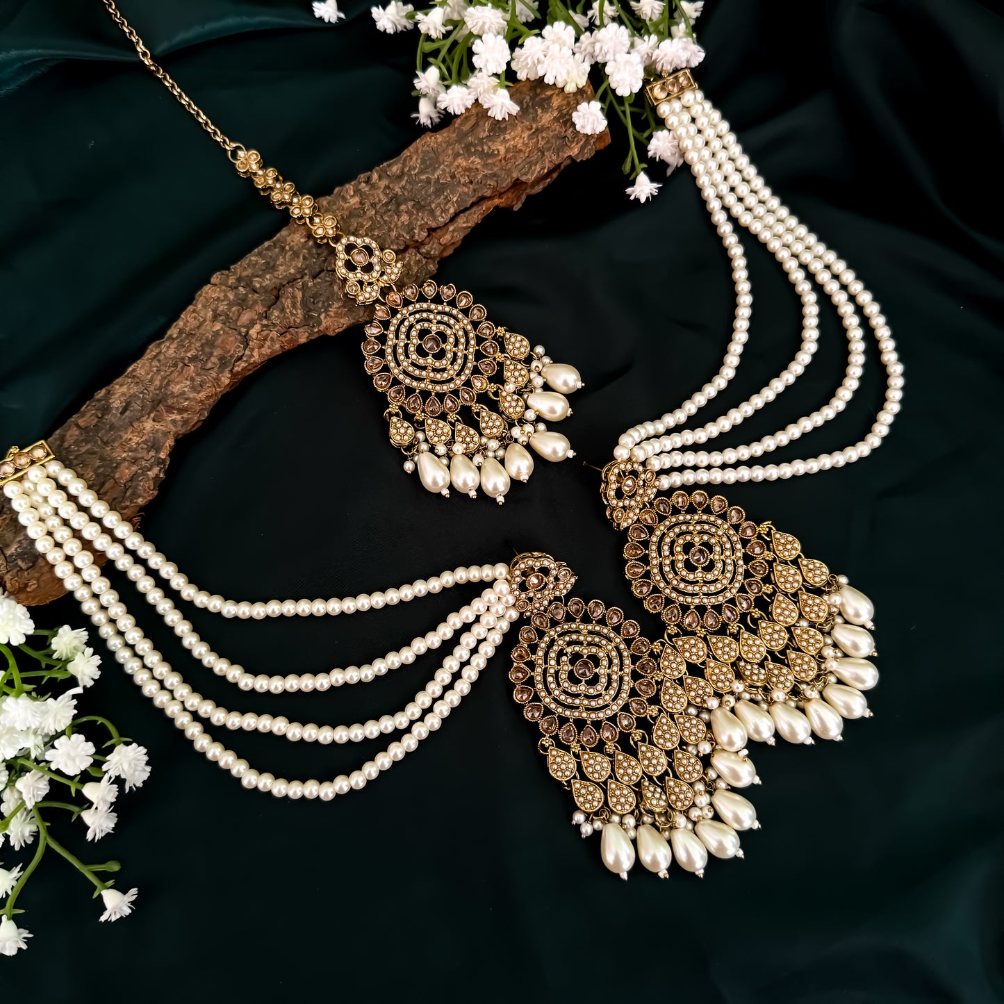 Riwaz Jadau Reverse AD Necklace Set - Golden