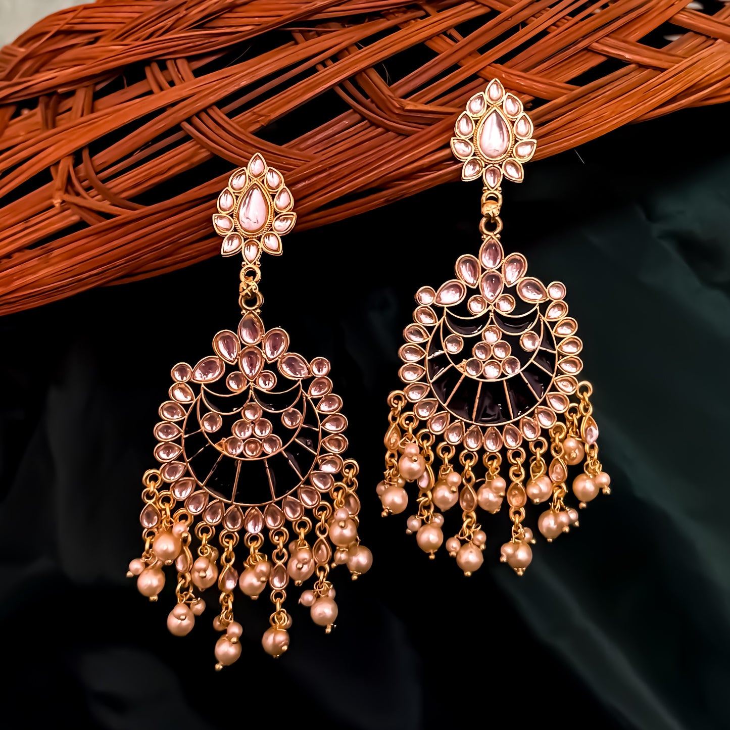 Shinu Kundan Chandbali Earrings - Black