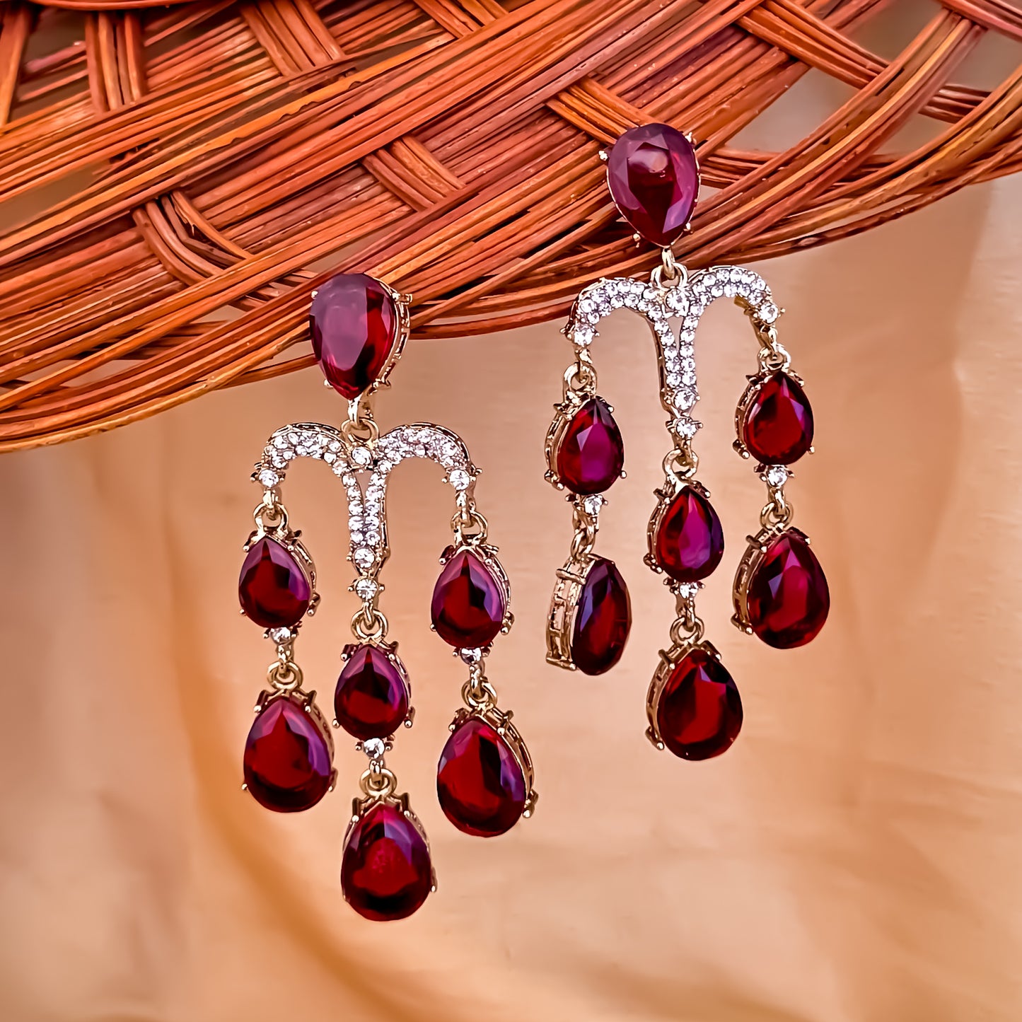 Sharon Chandelier Dangler Earrings - Wine