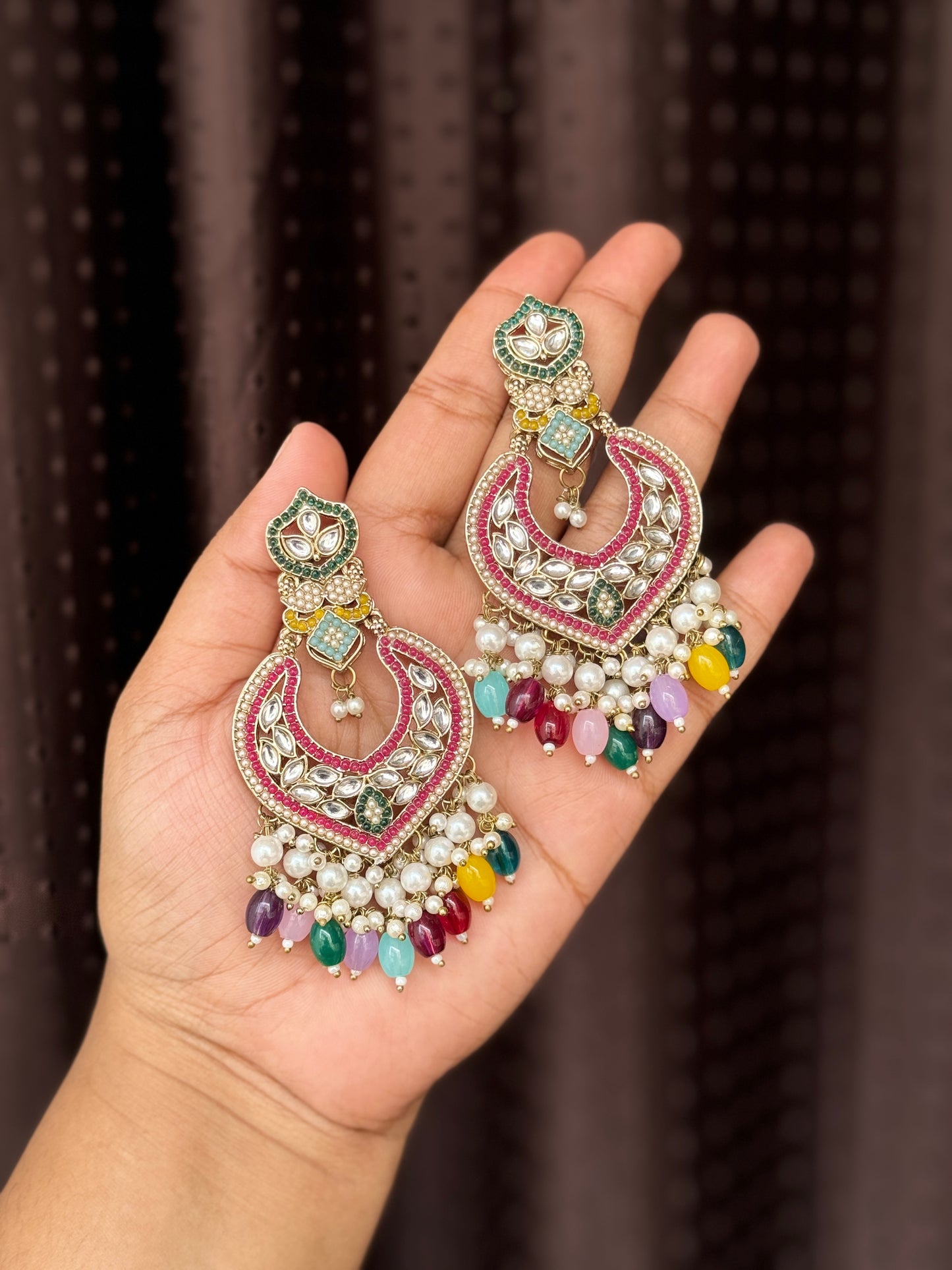 Jasmine Jadau Chandbali Earrings - Multi