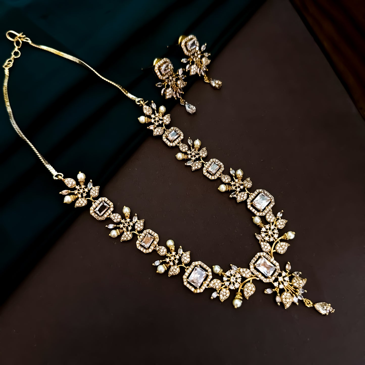 Shreshtha AD Necklace Set - Golden