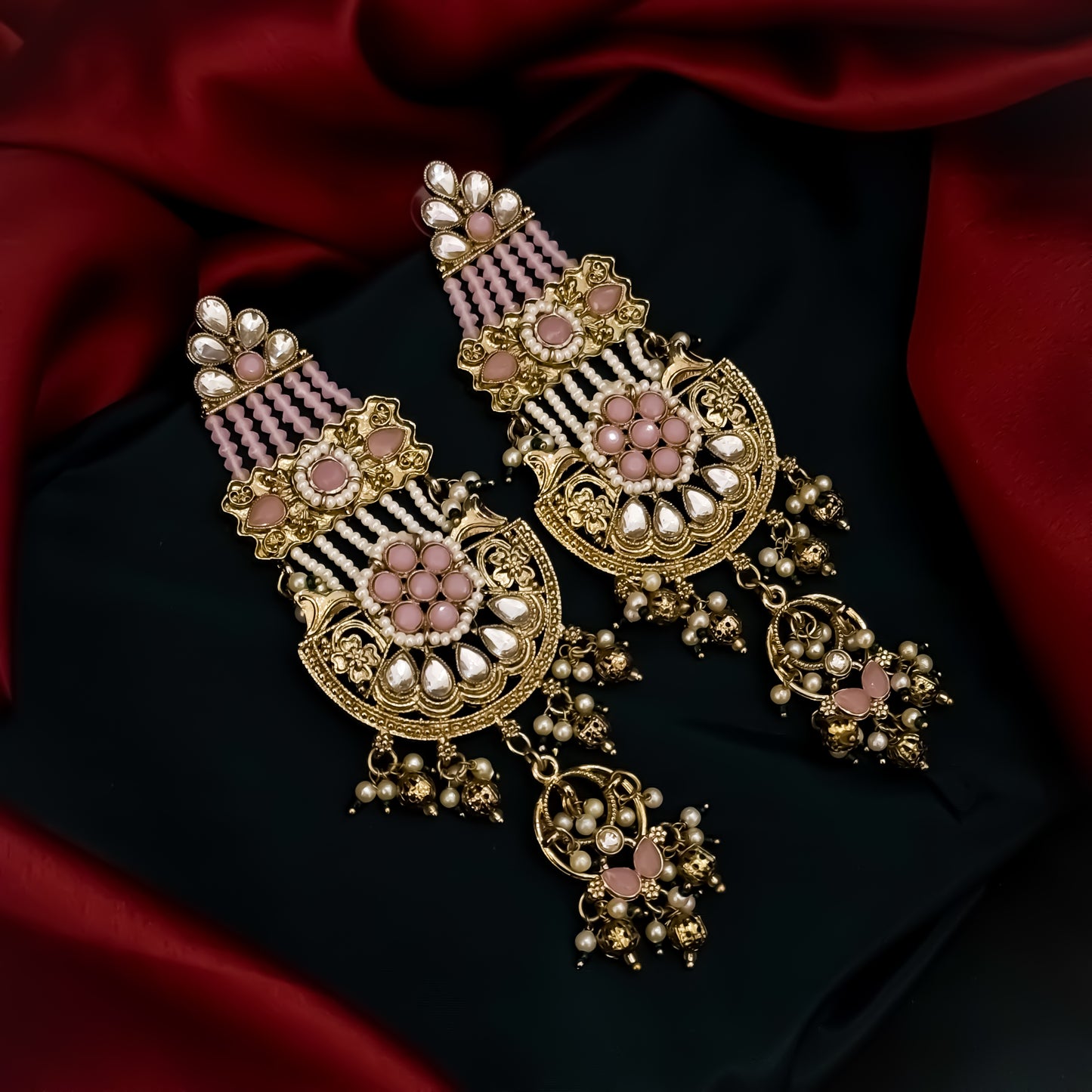 Raaj Rani Fusion Chandbali Earrings - Baby Pink