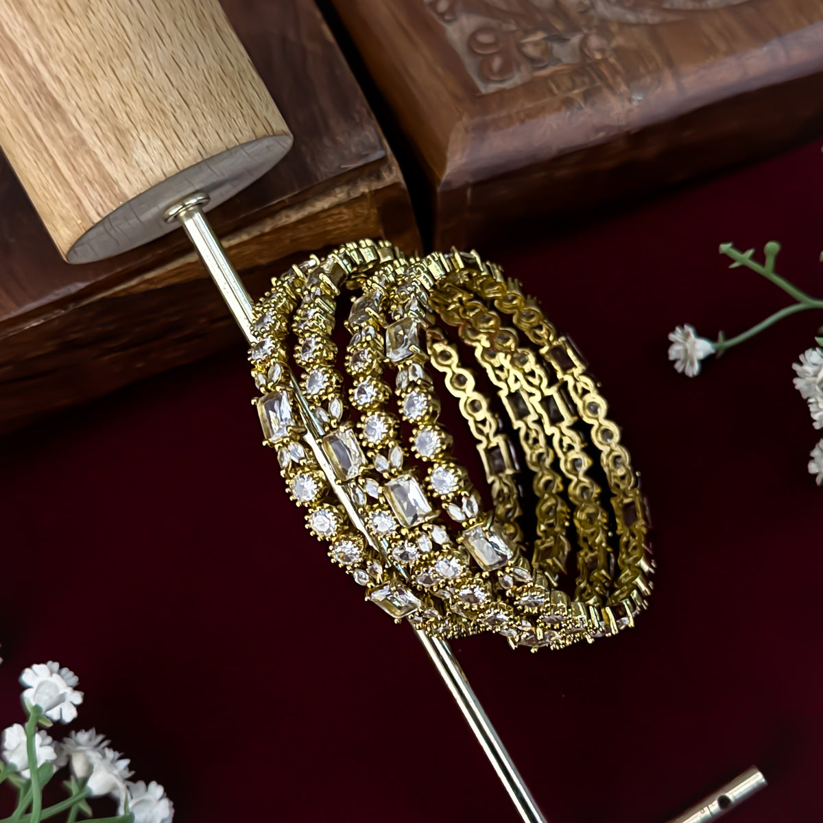 Golden Alvira Premium AD Bangles (Set of 4)