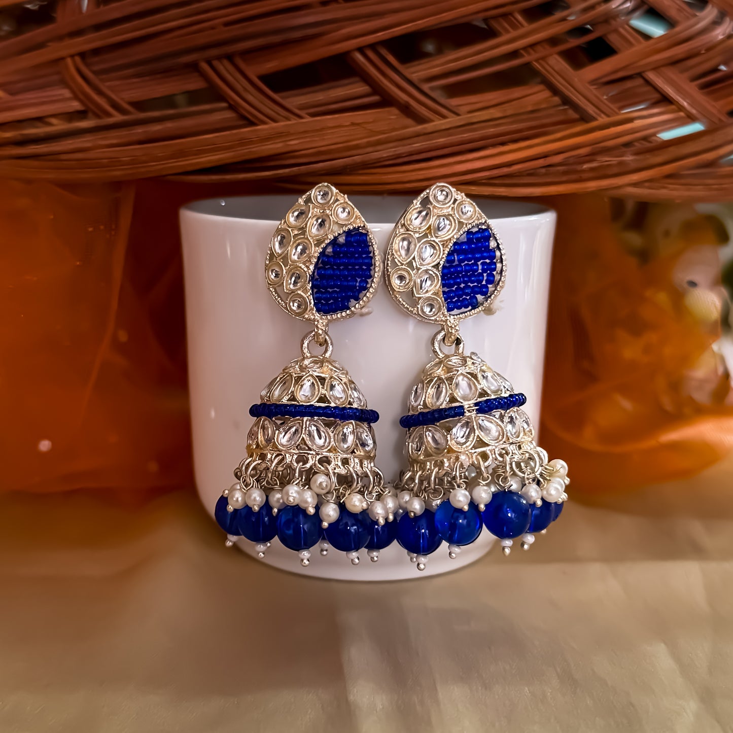 Yashika Pearl Jhumka Earrings- Blue